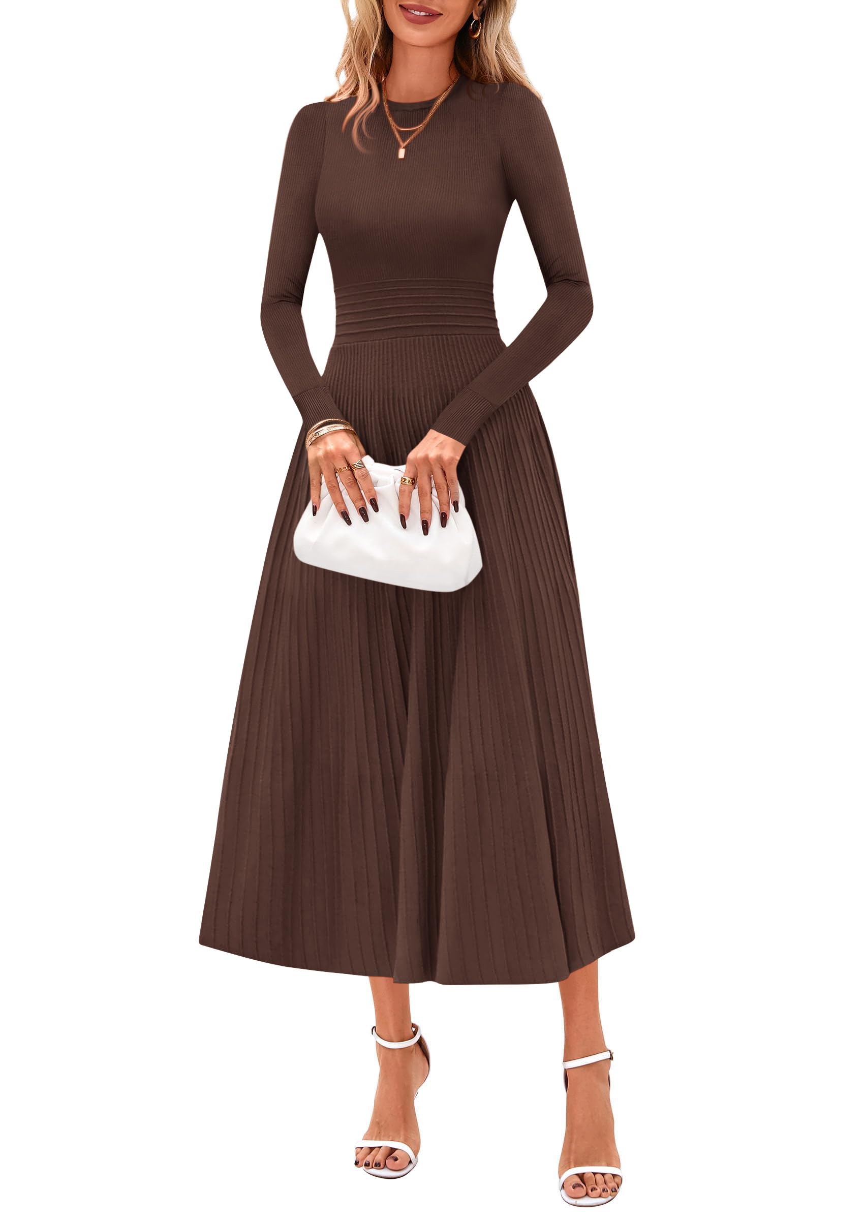 Women's Long Sleeve Knit Maxi Sweater Dress,Brown,S