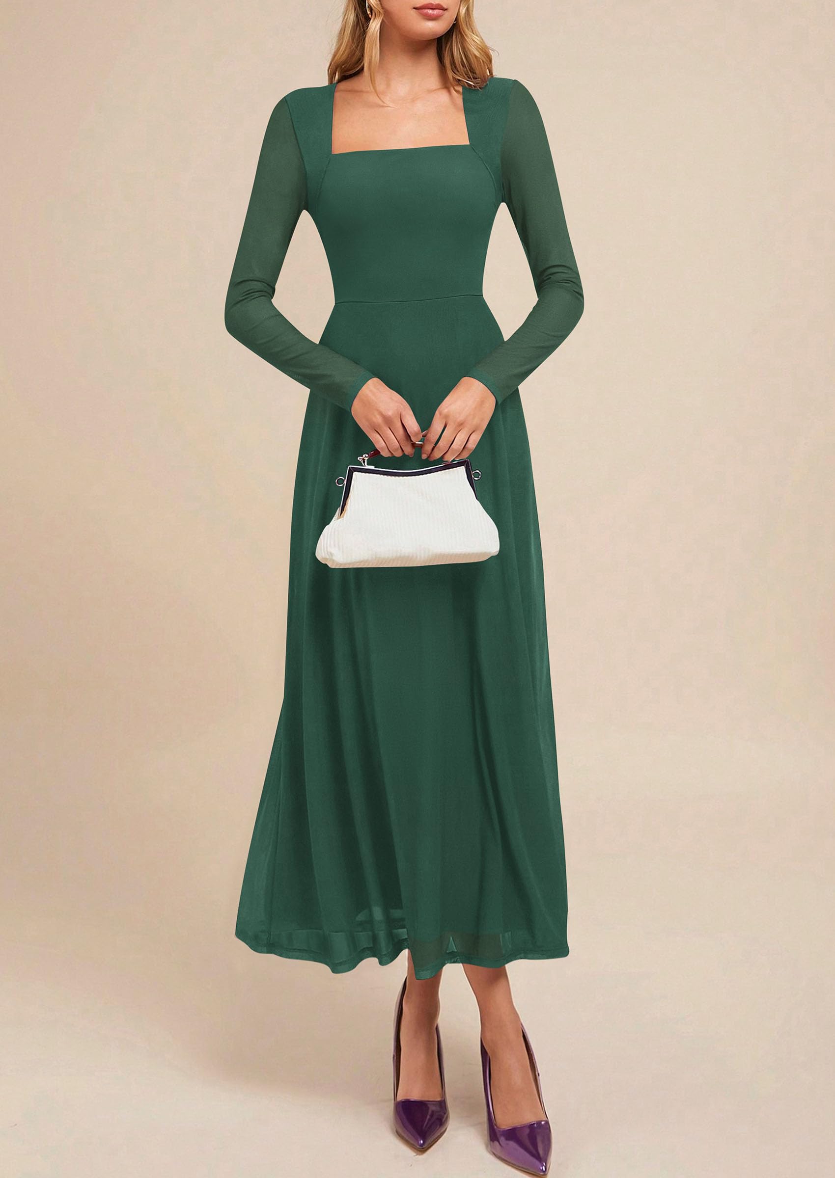 Women's Flowy Maxi Mesh Fall Cocktail Wedding Guest Dresses