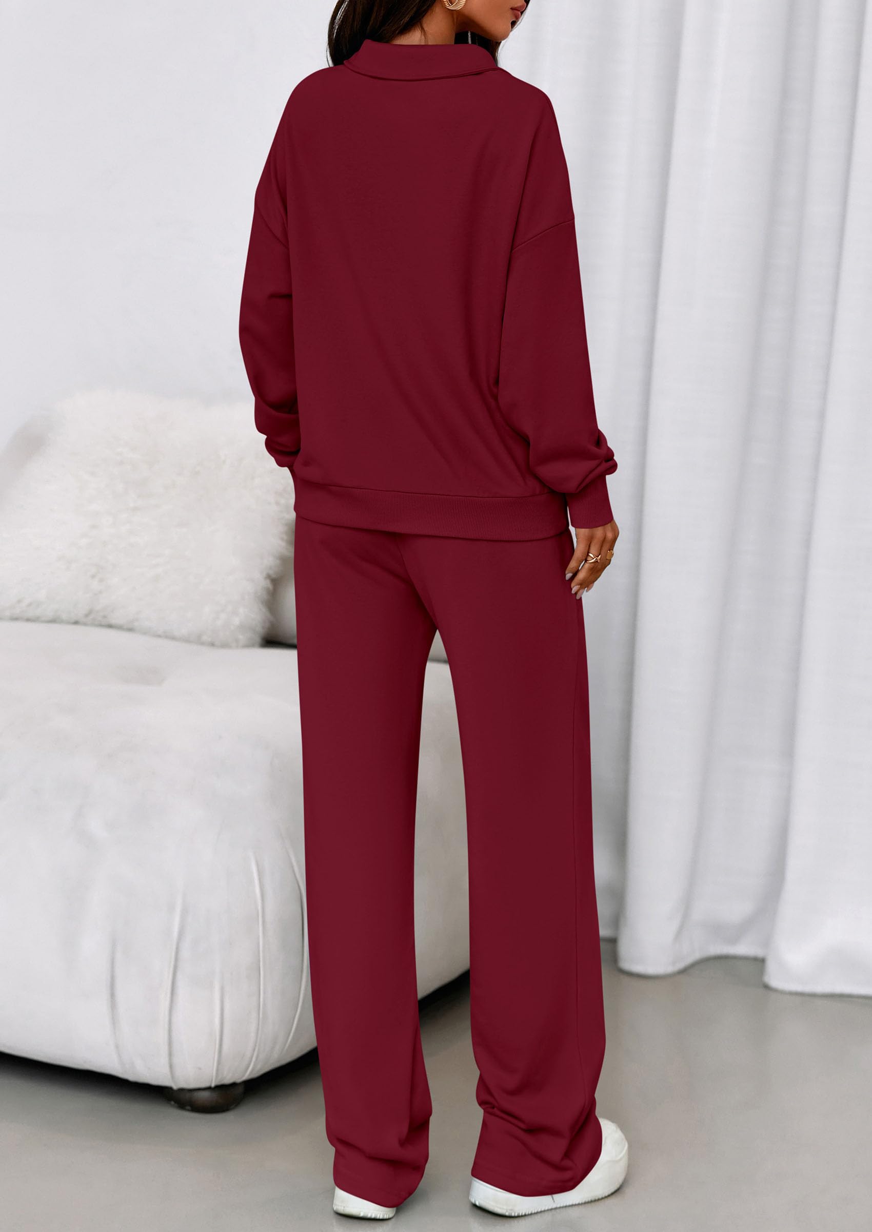 Womens 2 Piece Outfits Matching Lounge Sets,Wine Red,S