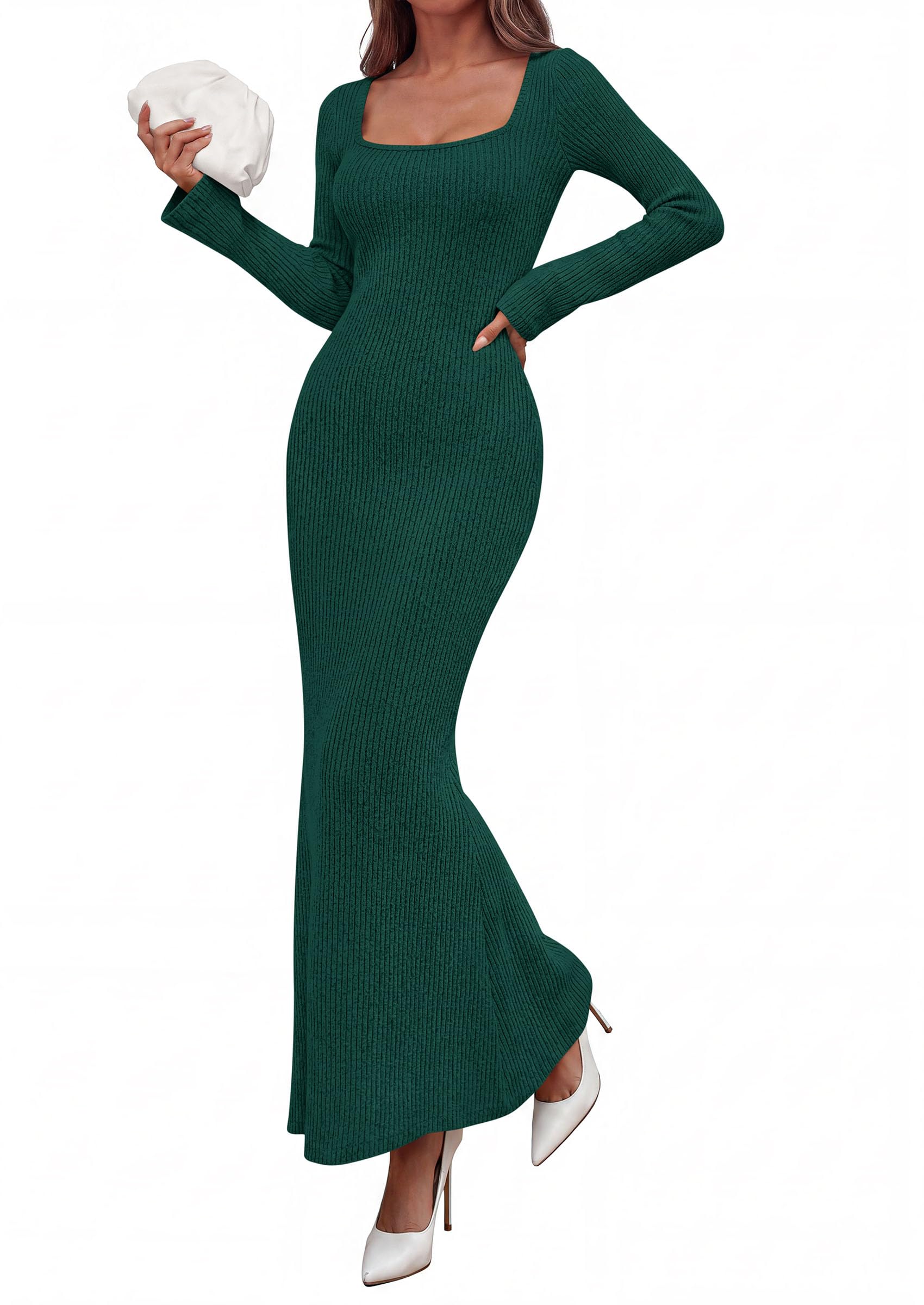 Women's Fall Long Sleeve Dresses Maxi Bodycon Sweater Dress