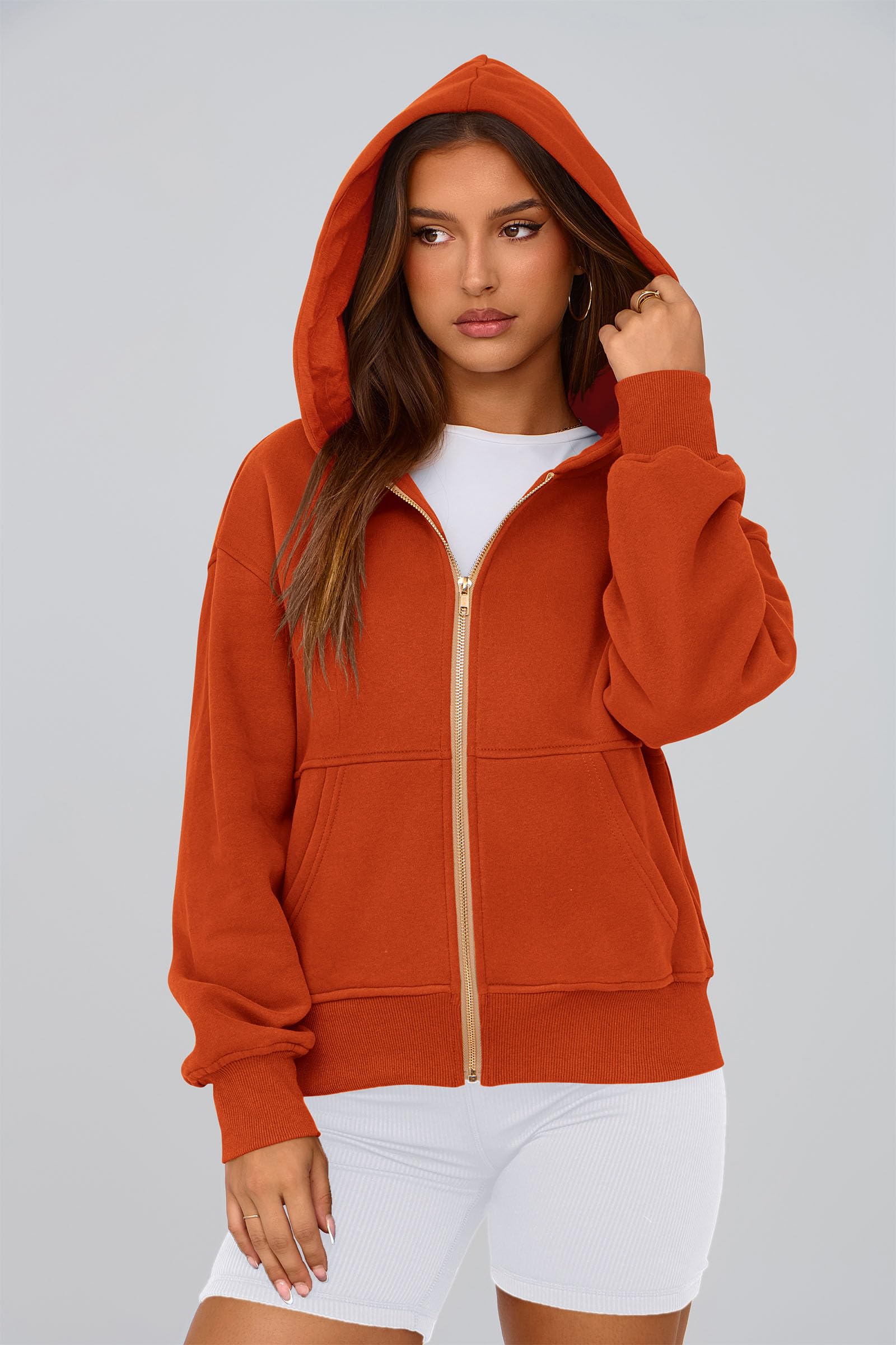 Hoodies for Women Fall Fashion Zip Up Fleece Plain Sweatshirt