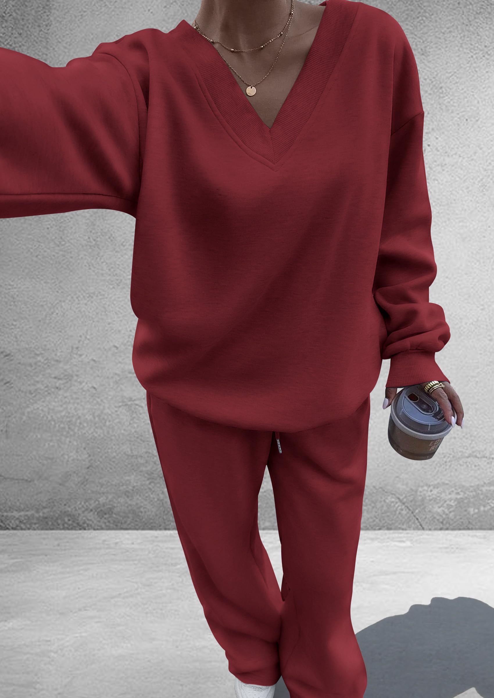 Womens 2 Piece Outfits Fall Sweatsuits,Wine Red,S
