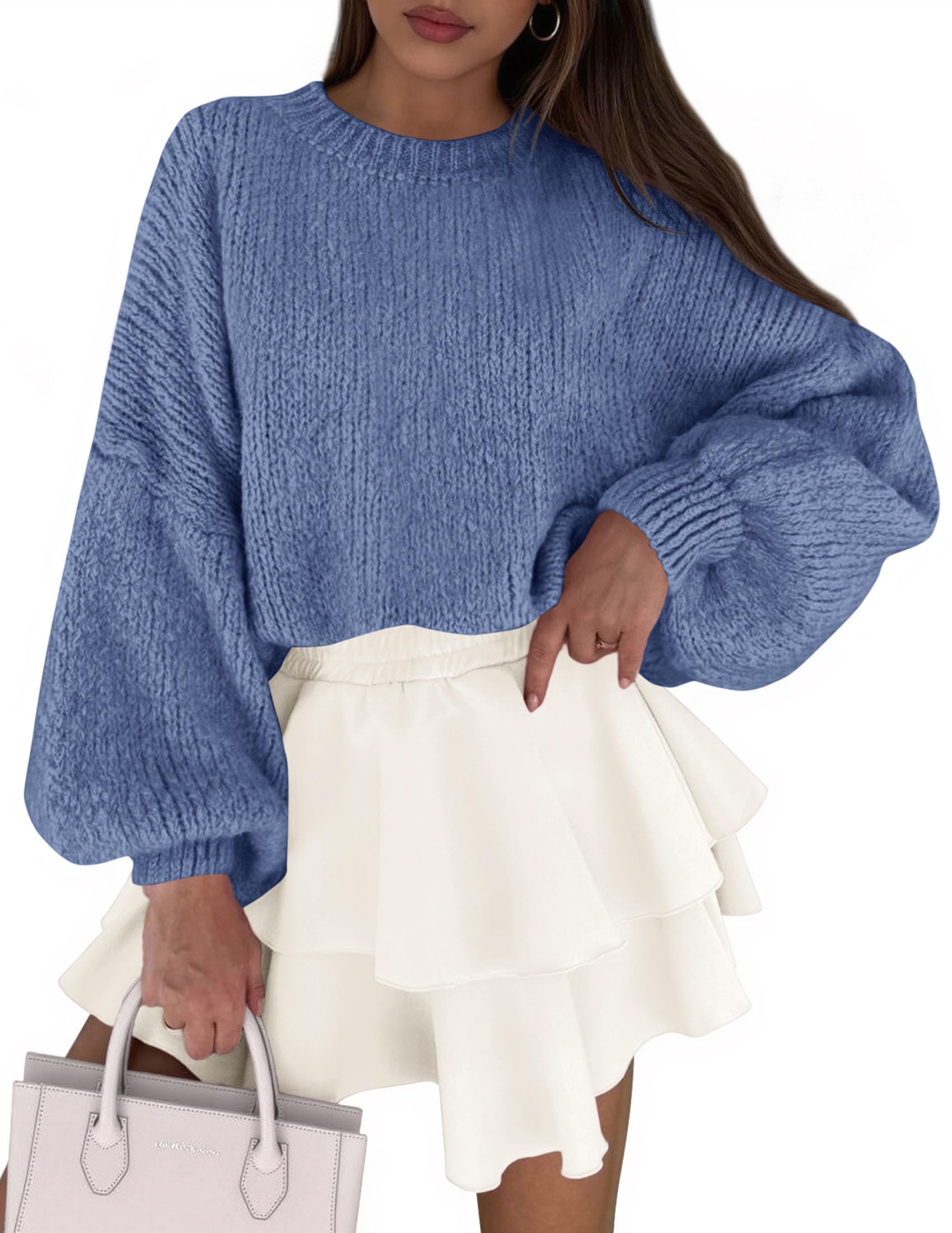 Women's Chunky Knit Oversized Pullover Sweaters,Mist Blues