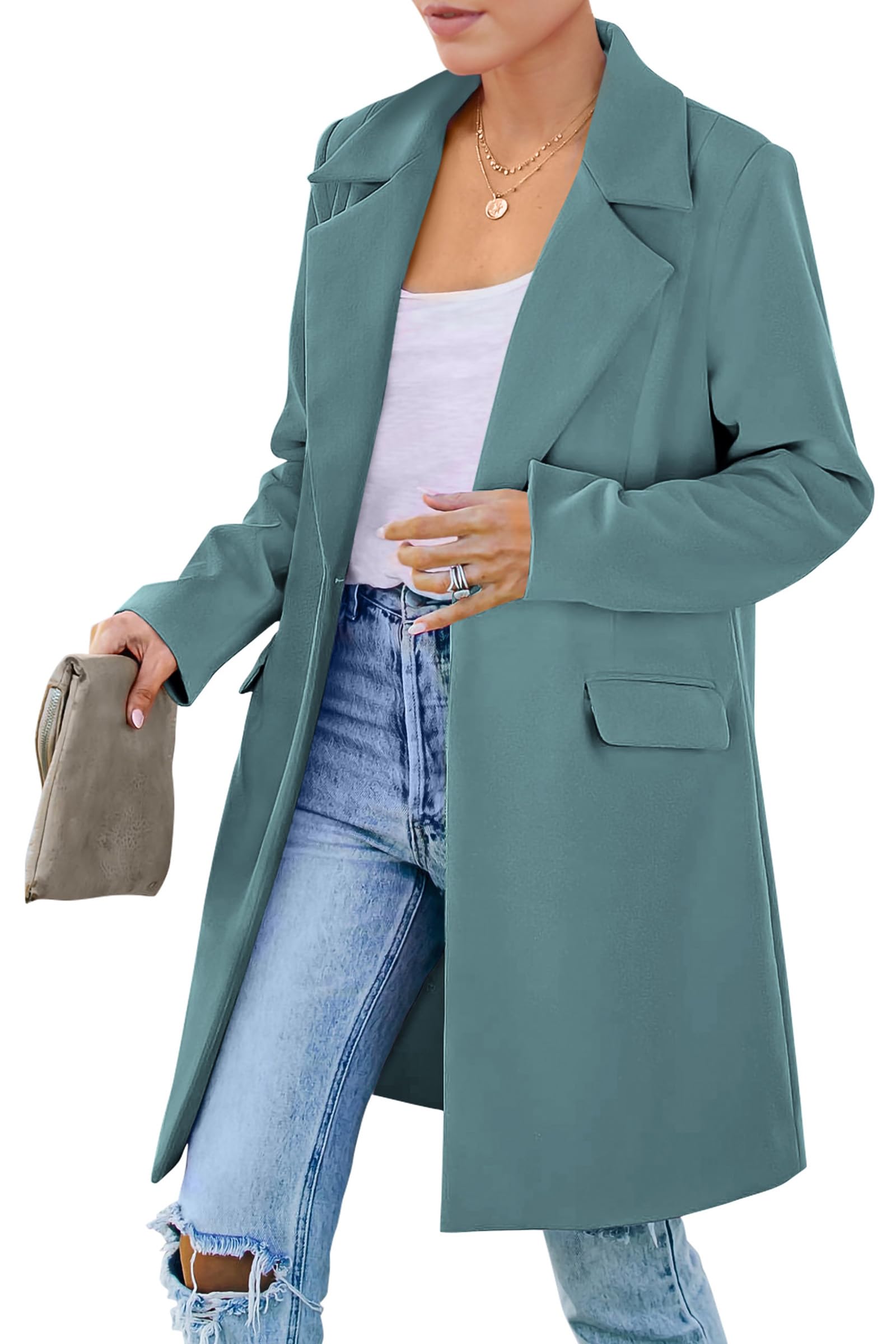 Women's Business Casual Long Blazer Jackets(Blue Green,S)