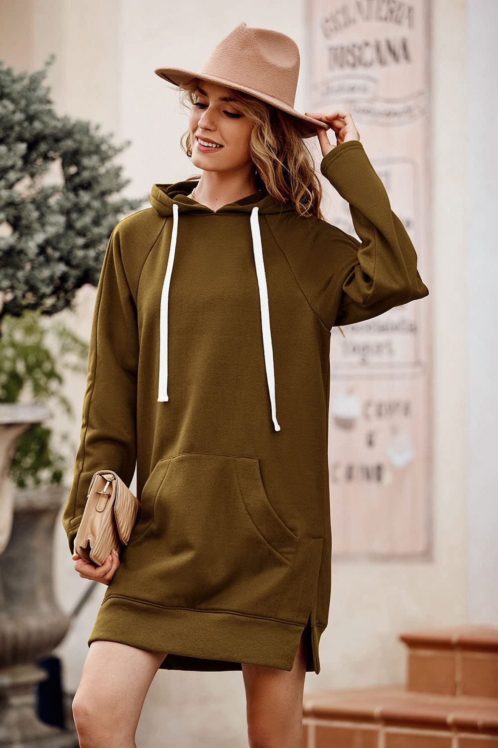 Sweatshirt for Women Fall Oversized Hoodie Dress,Dark Khaki,S