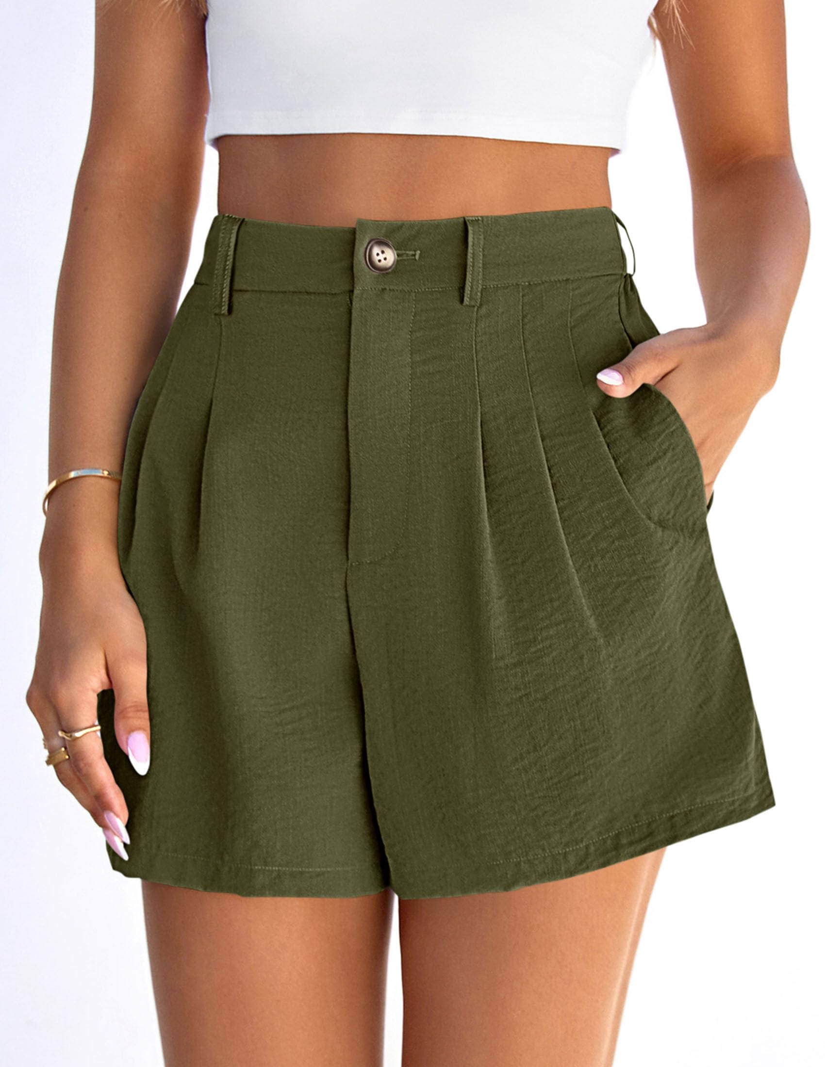 Womens Shorts Dressy Casual High Waisted Wide Leg Trousers,Army Green,S