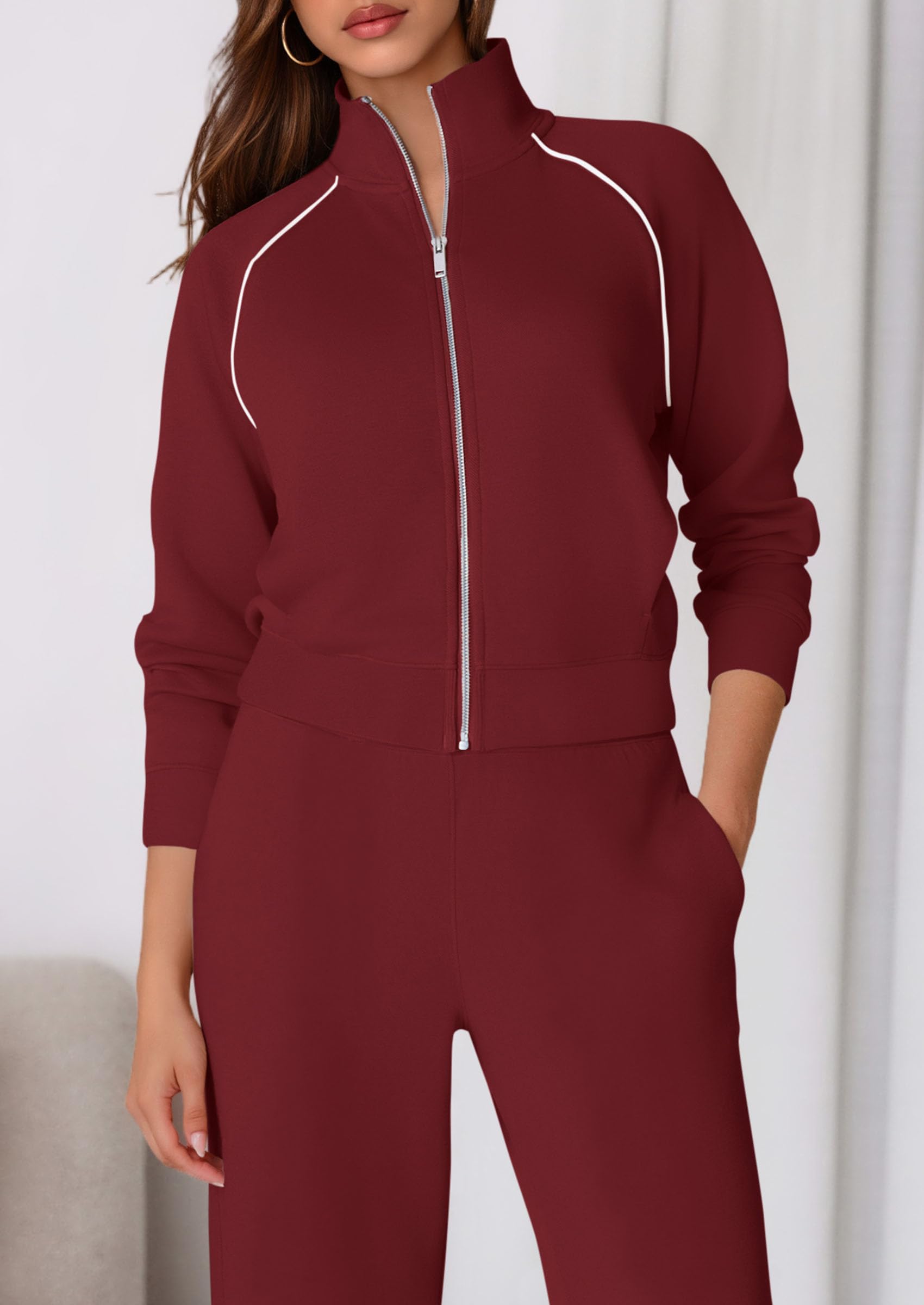 Women's 2 Piece Outfits Sweatsuits Lounge Sets,Burgundy,S