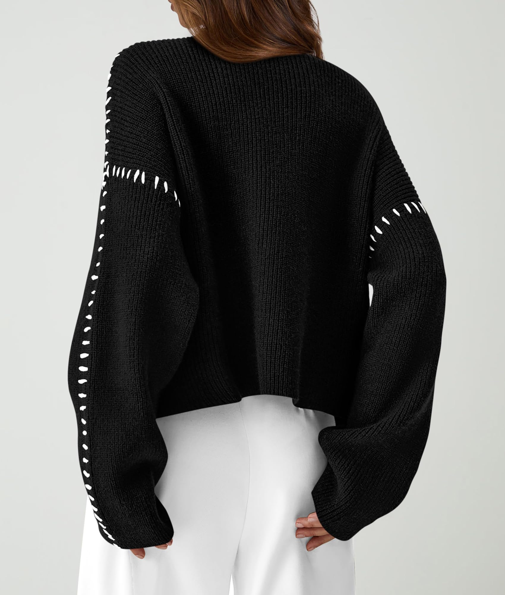 Womens Chunky Knit Oversized Pullover Sweaters,Black,S