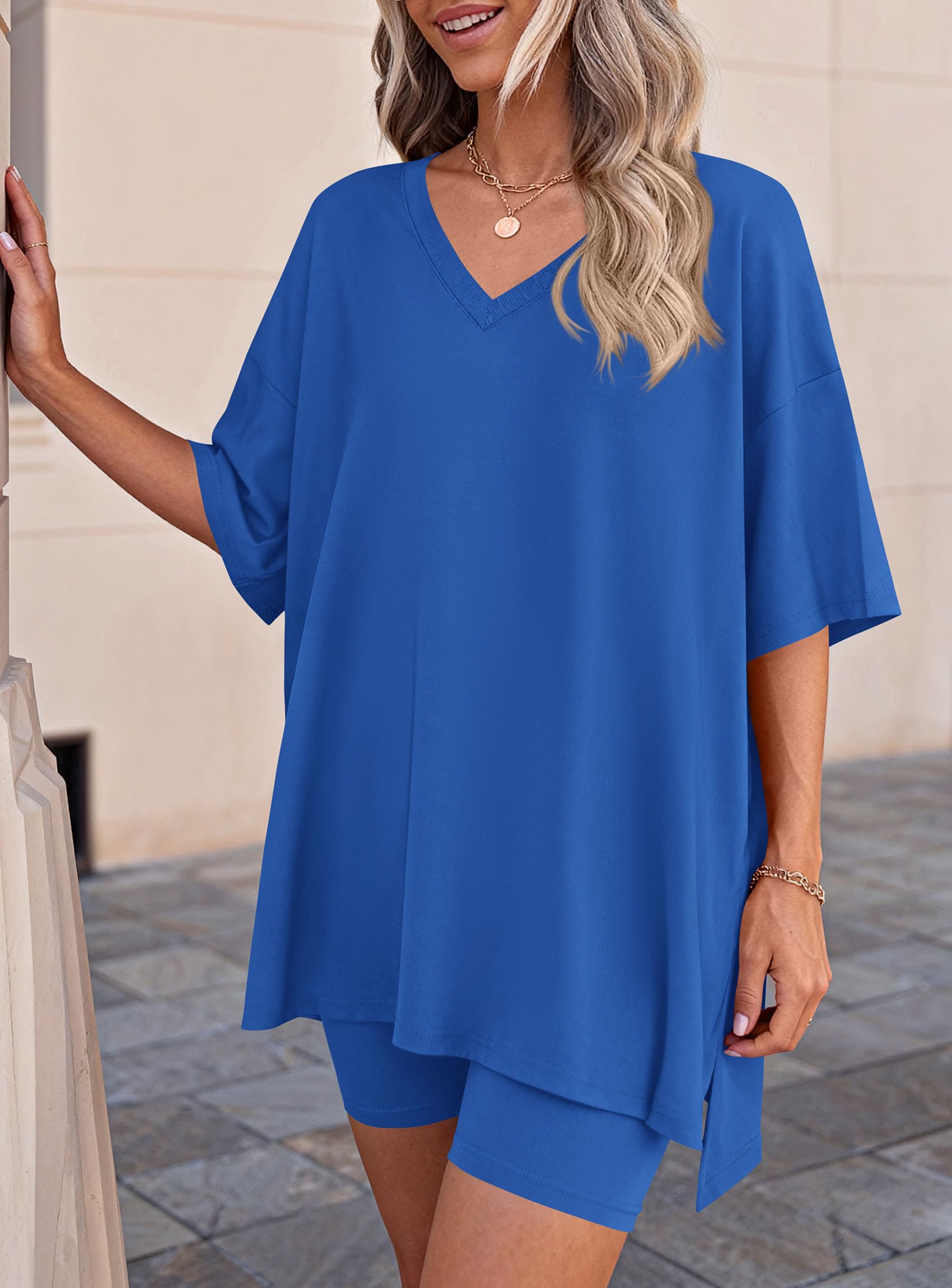 Womens 2 Piece Outfit Lounge Short Sets,Royal Blue,S