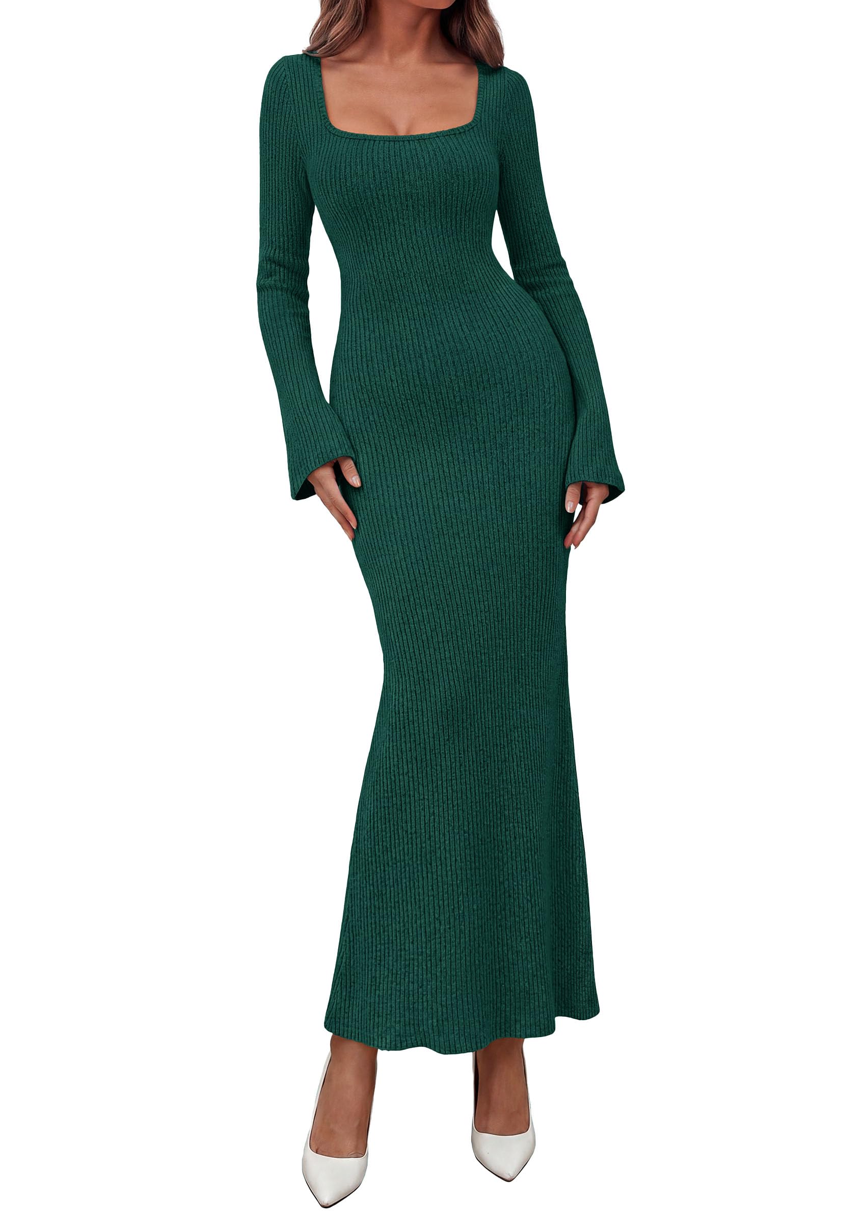 Women's Fall Long Sleeve Dresses Maxi Bodycon Sweater Dress