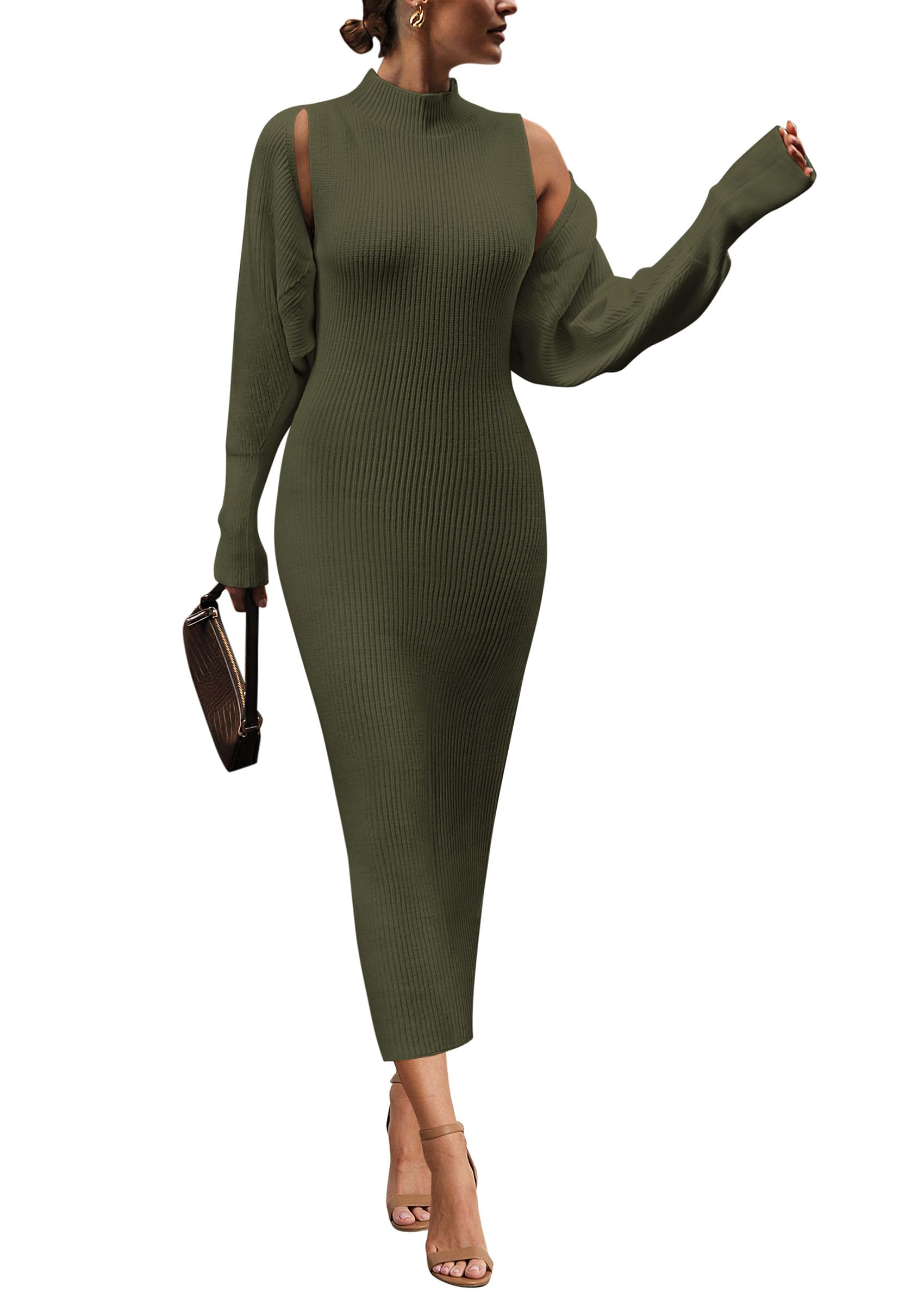 Womens 2 Piece Ribbed Knit Sweater Dress Set Date Night Outfit