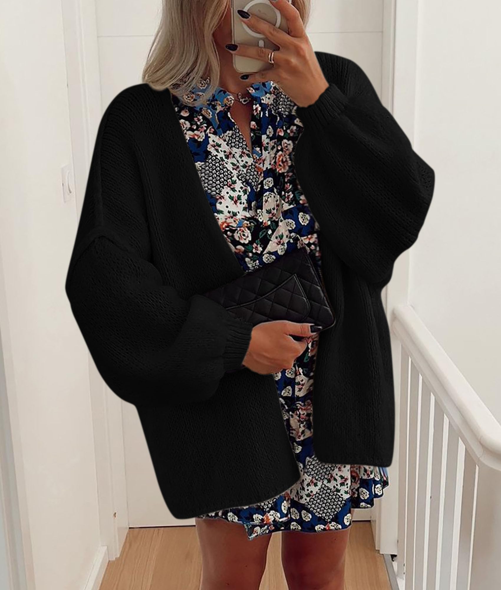 Womens Open Front Oversized Cardigan Sweaters,Black,S