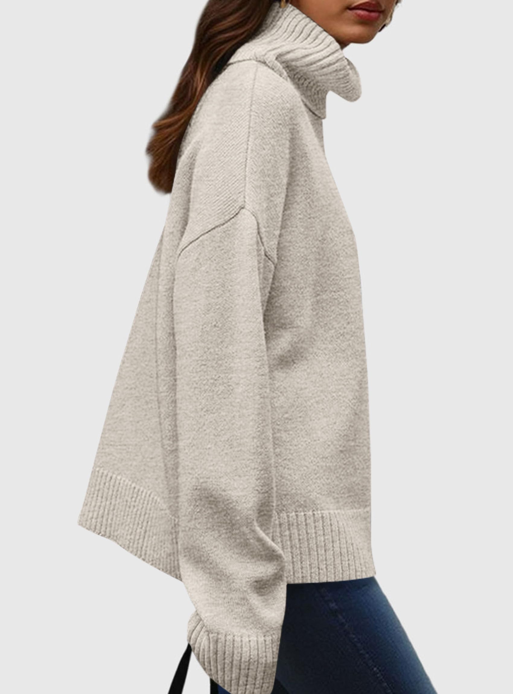 Womens Turtleneck Long Sleeve Knit Sweater,Light Grey,S