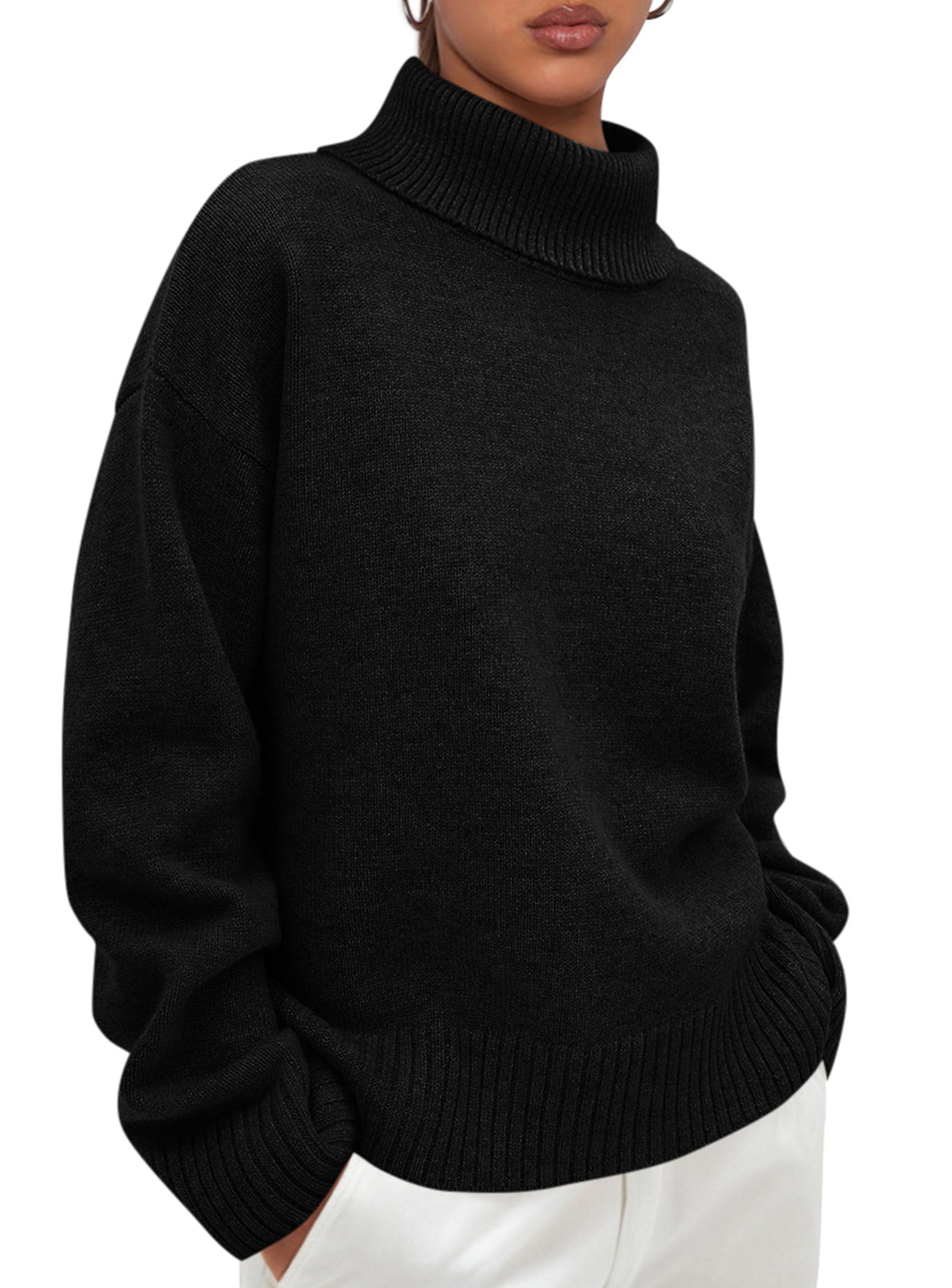 Womens Turtleneck Long Sleeve Knit Sweater,Black,S