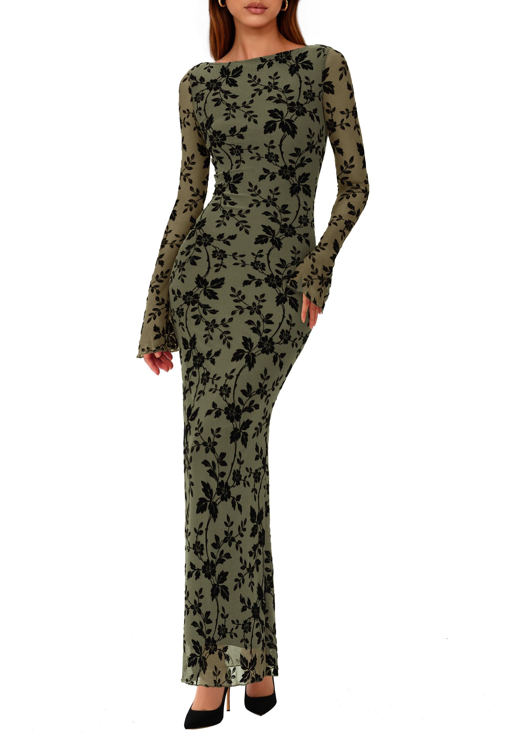 Women's Floral Bodycon Maxi Dress Wedding Guest Dresses