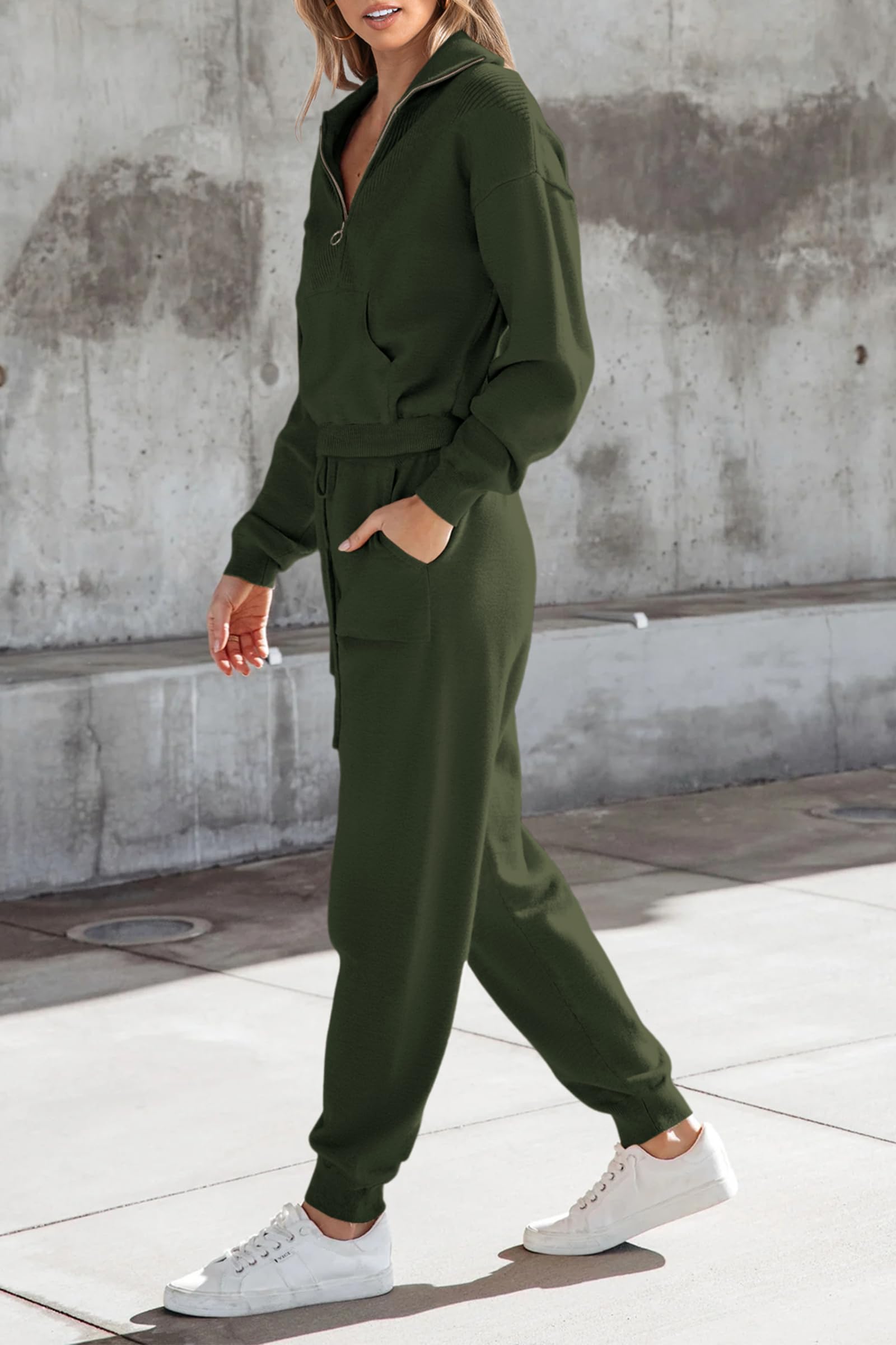 Women's 2 Piece Sweatsuits Set Fall Outfits(Army Green,S)