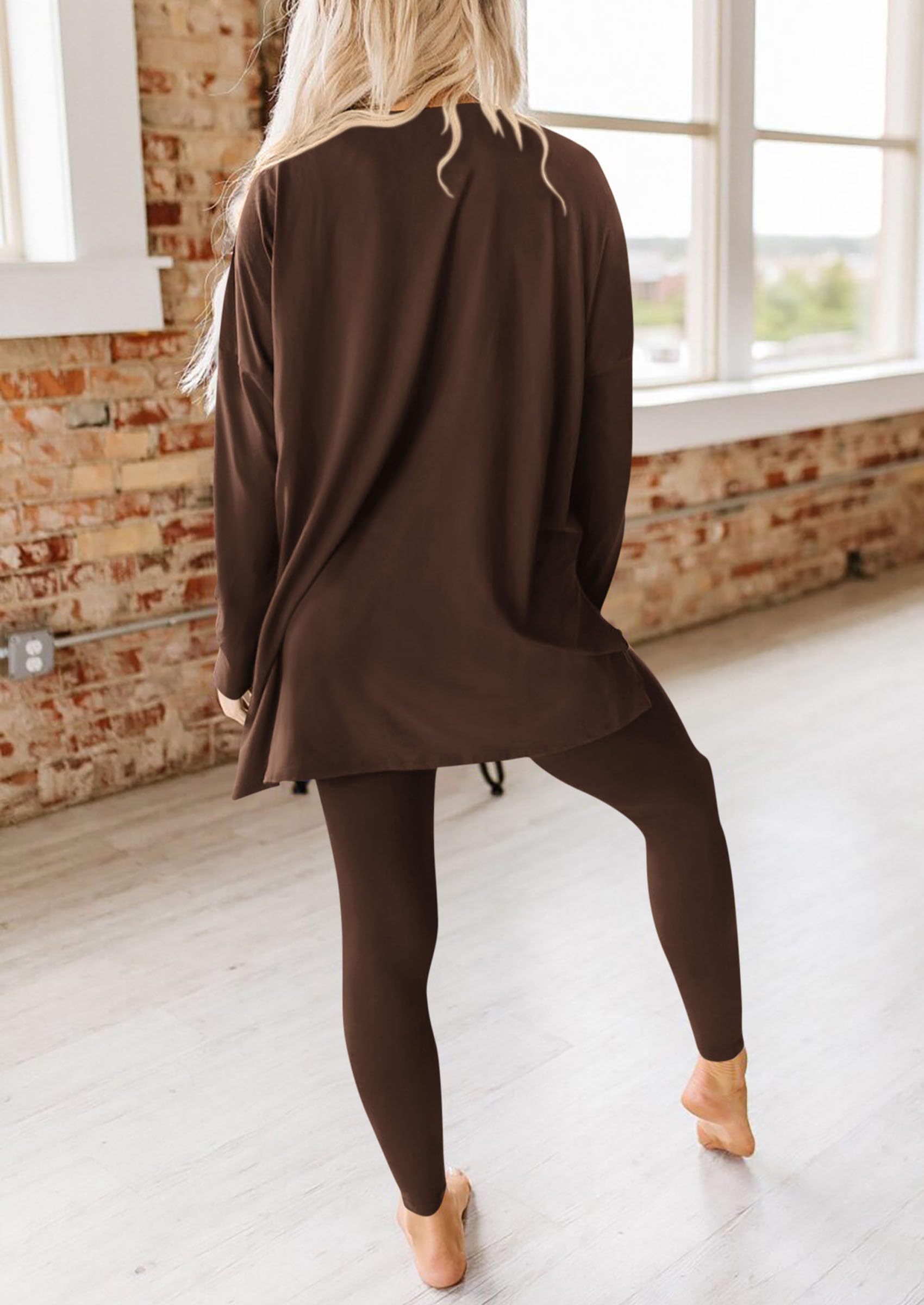 Women's 2 Piece Outfits Matching Lounge Sets,Coffee,S