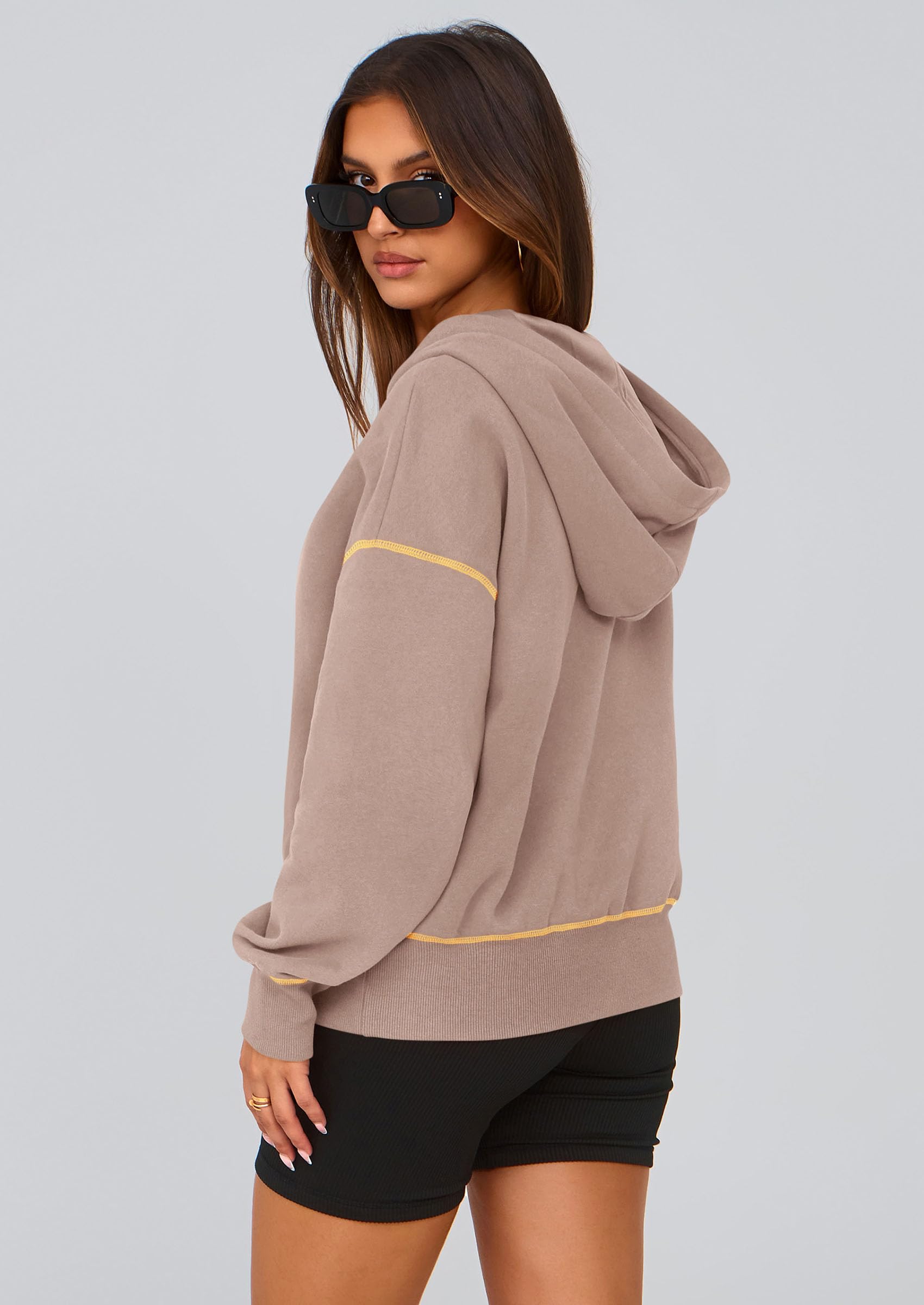 Women's Fall Half Zip Cropped Hoodie Sweatshirt Khaki