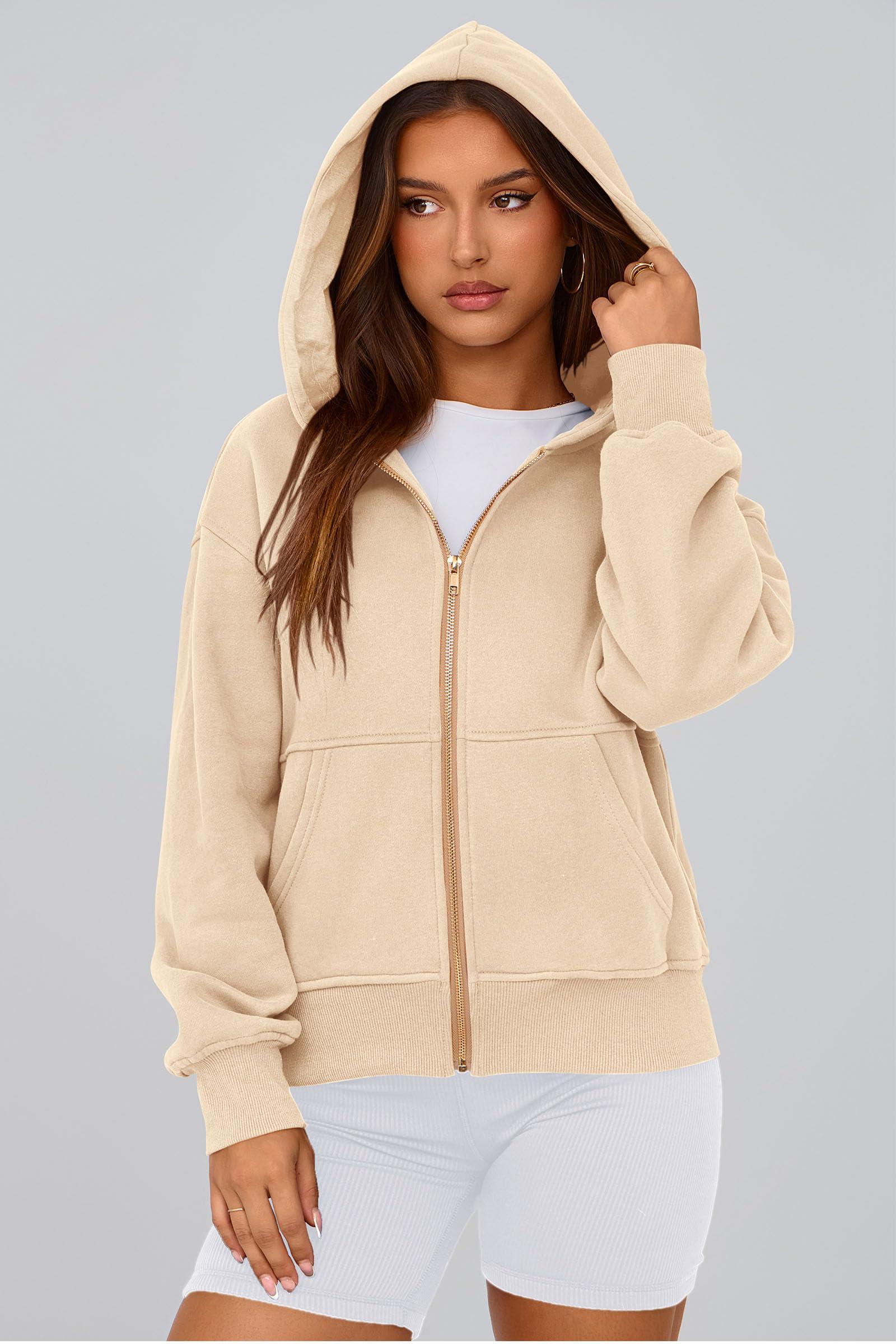 Hoodies for Women Fall Fashion Zip Up Fleece Plain Sweatshirt
