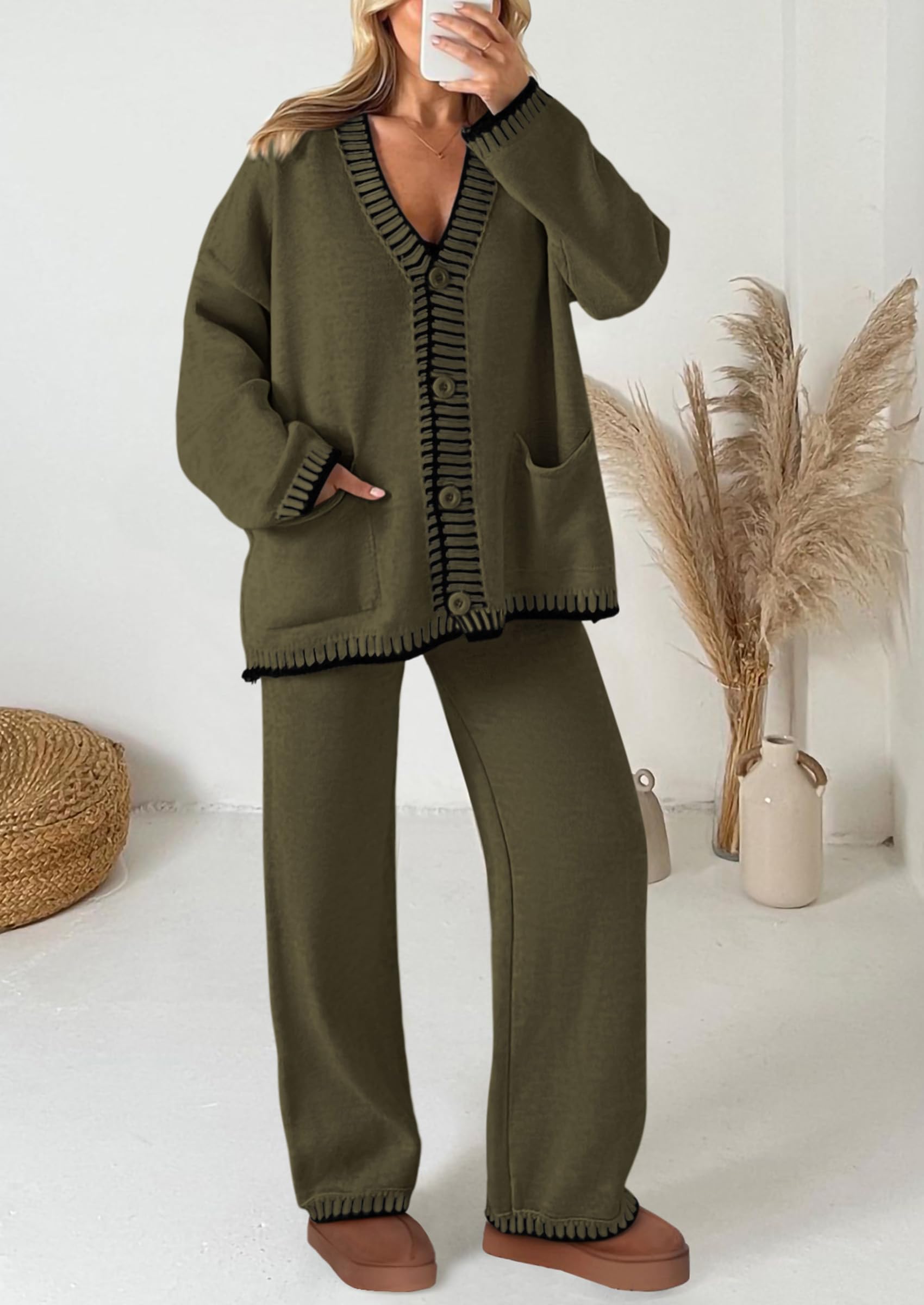 Women's Fall 2 Piece Matching Cozy Knit Sweater Lounge Sets