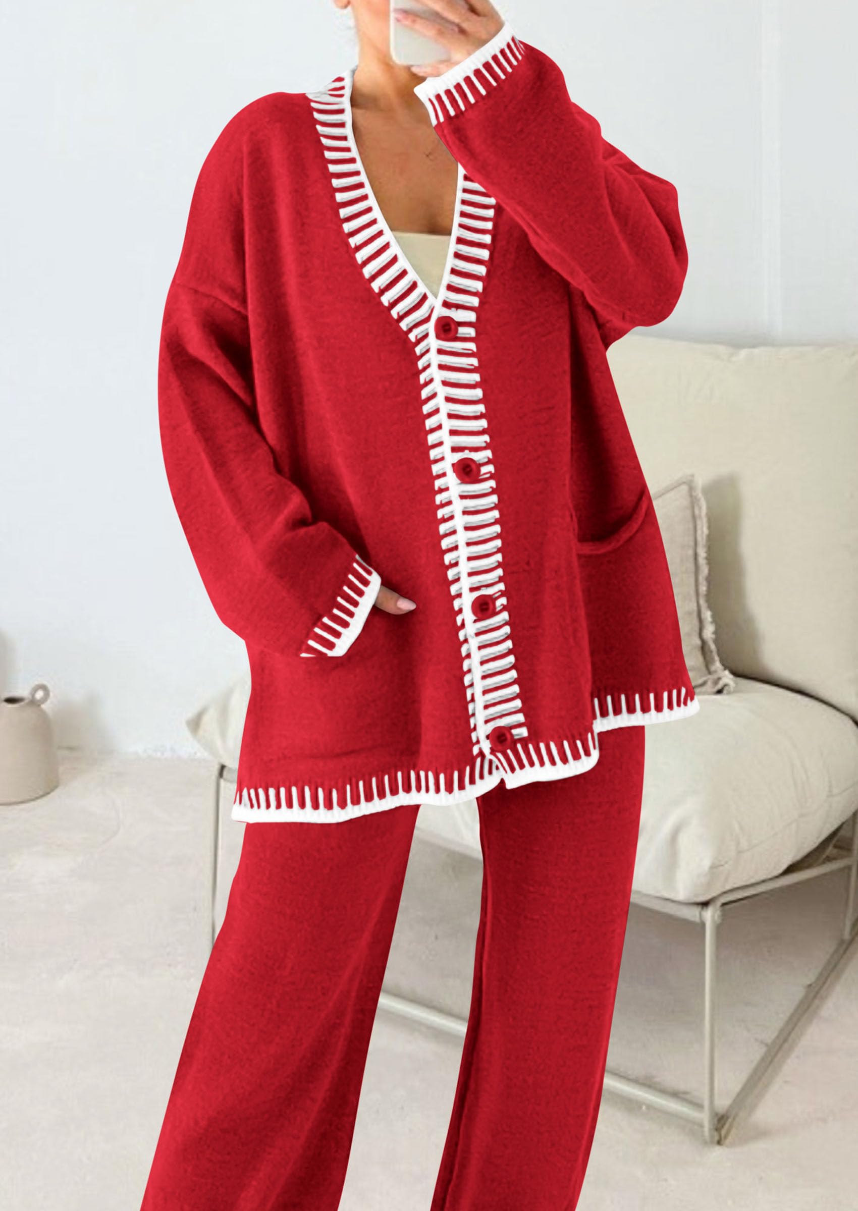 Women's Fall 2 Piece Matching Cozy Knit Sweater Lounge Sets