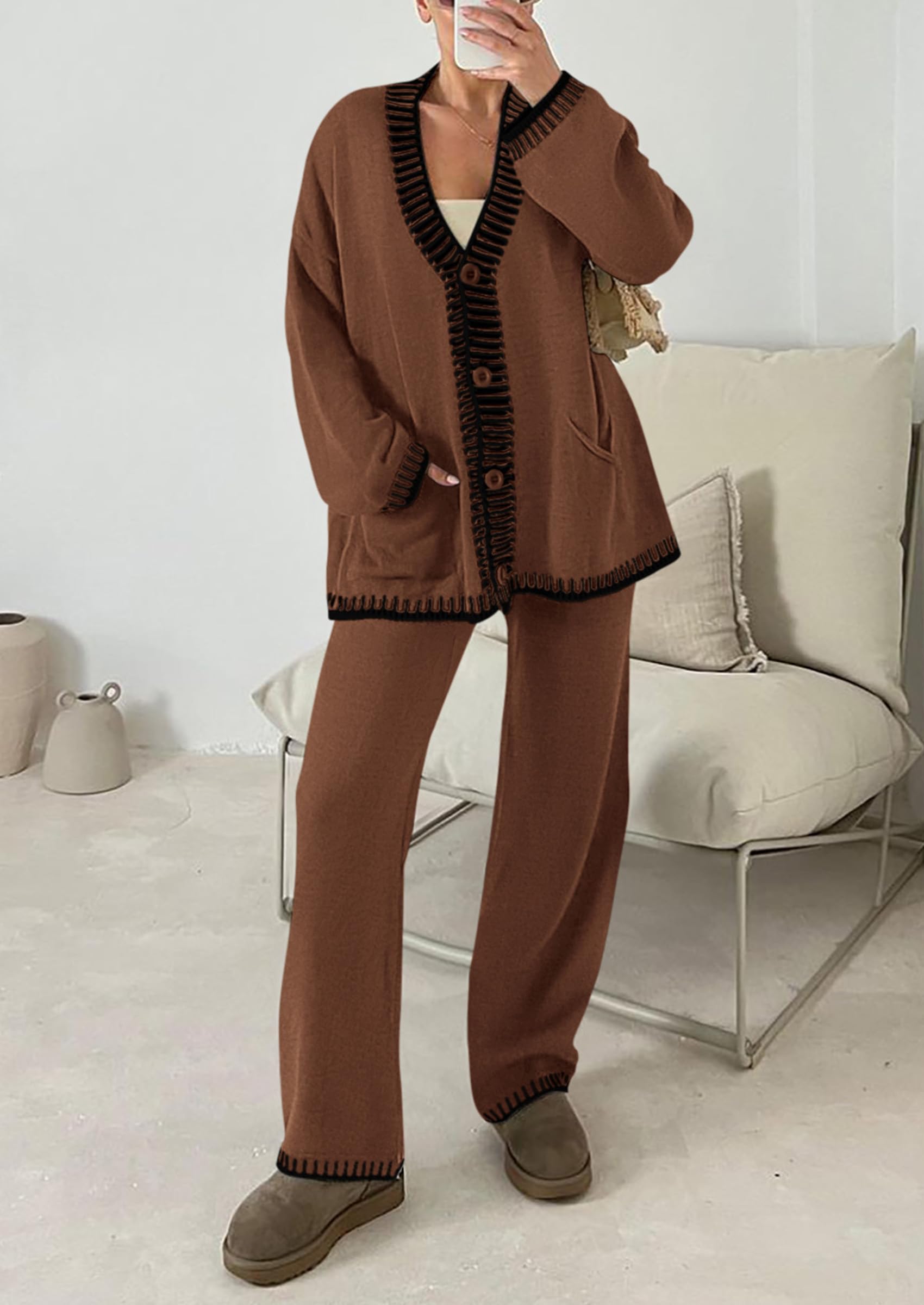 Women's Fall 2 Piece Matching Cozy Knit Sweater Lounge Sets