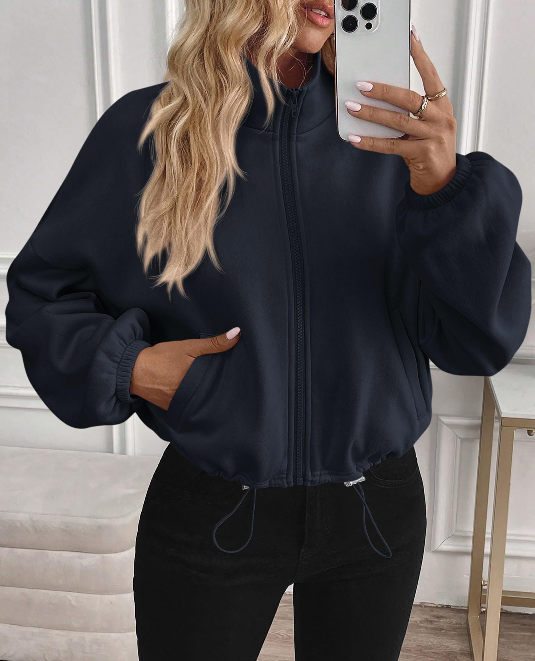 Women's Cropped Jacket Zip Up Fleece Sweatshirt Fall Outfits