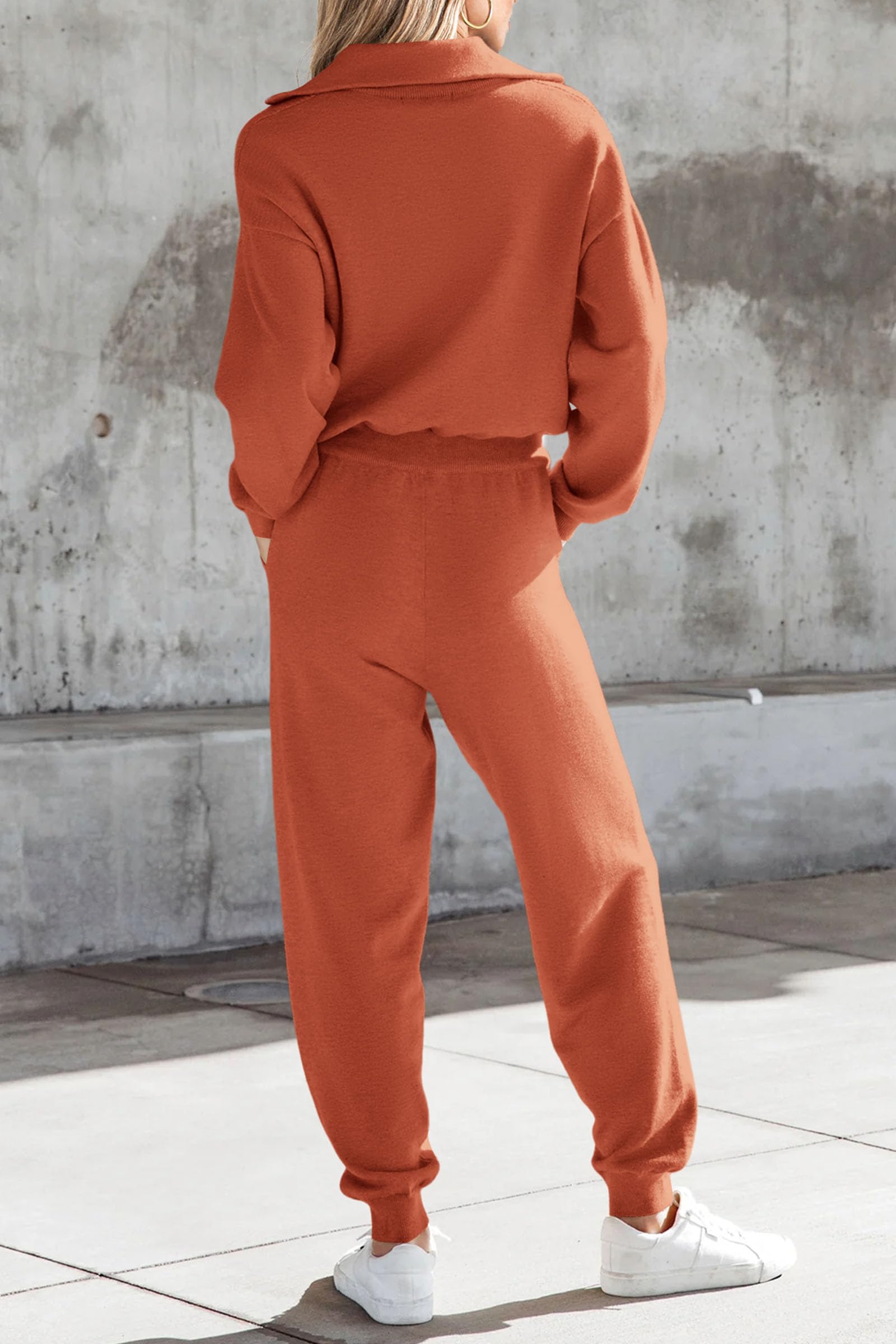 Women's 2 Piece Sweatsuits Set Fall Outfits(Orange Red,M)