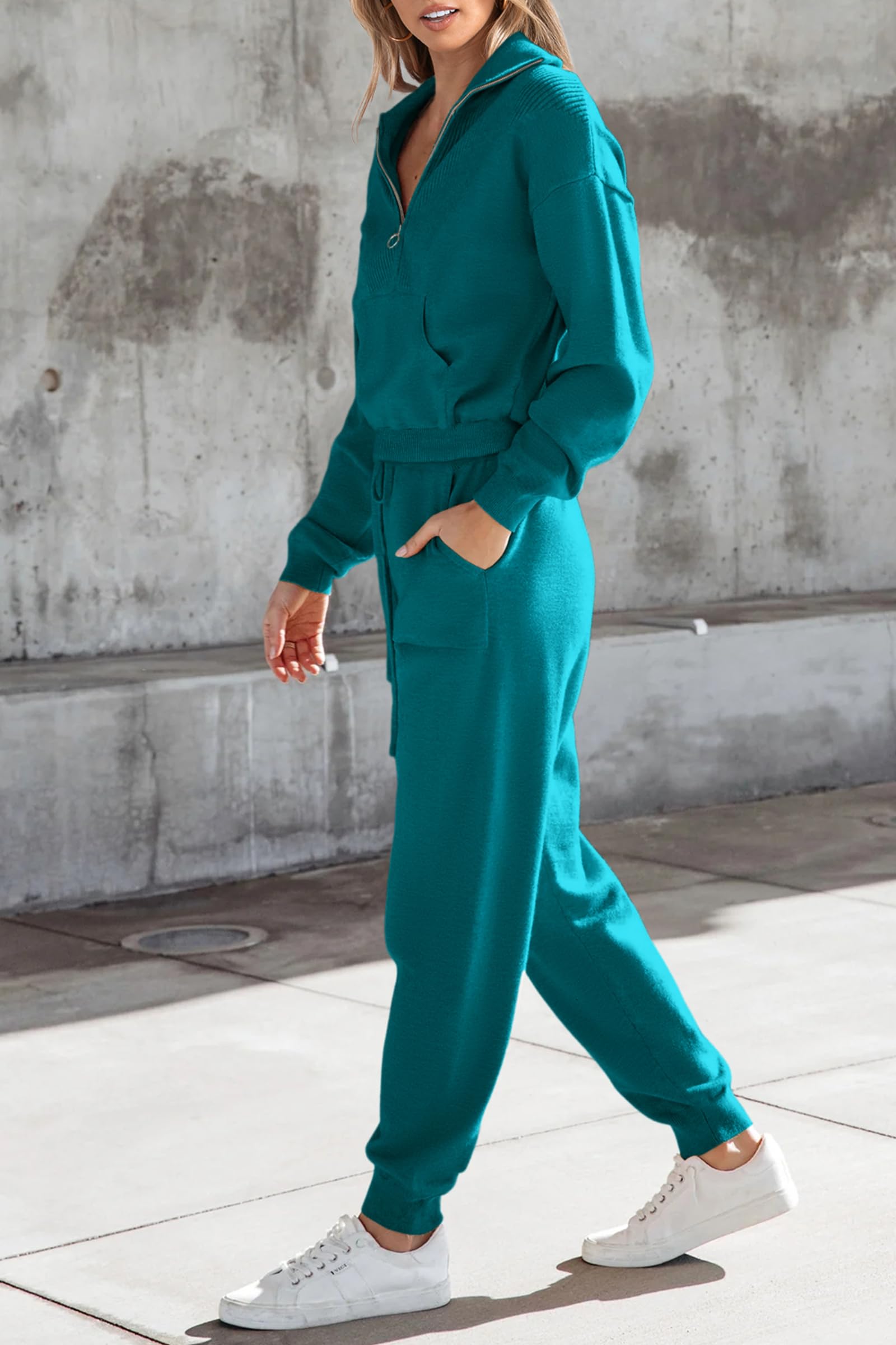 Women's 2 Piece Sweatsuits Set Fall Outfits(Peacock Blue,S)