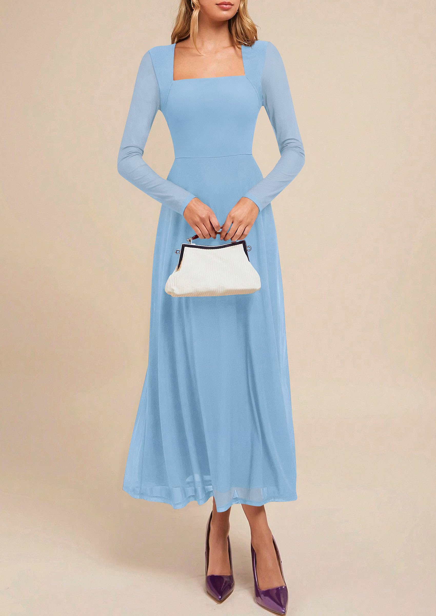 Women's Flowy Maxi Mesh Fall Cocktail Wedding Guest Dresses