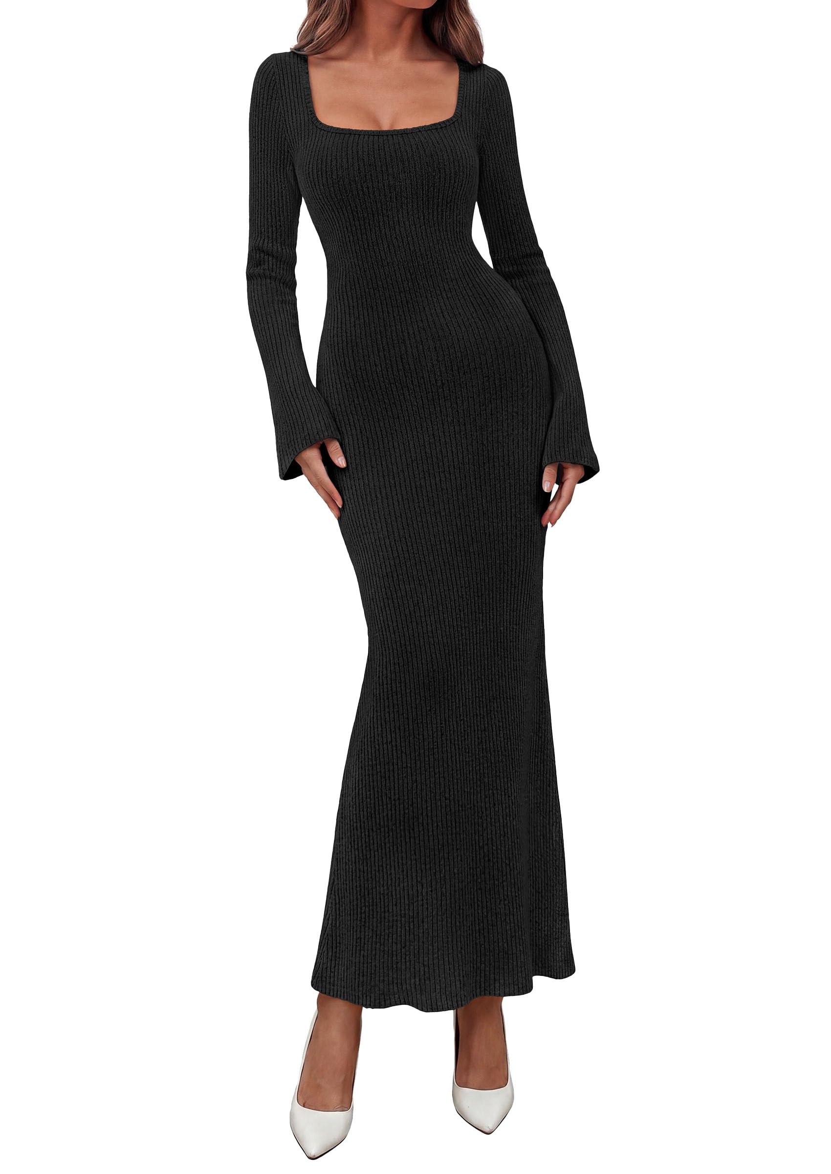 Women's Fall Long Sleeve Dresses Maxi Bodycon Sweater Dress
