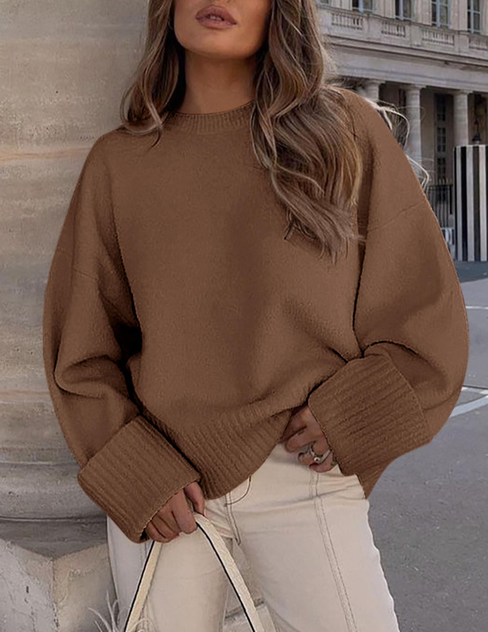 Women's Fall Fashion Cozy Oversized Sweaters(Brown,XS)