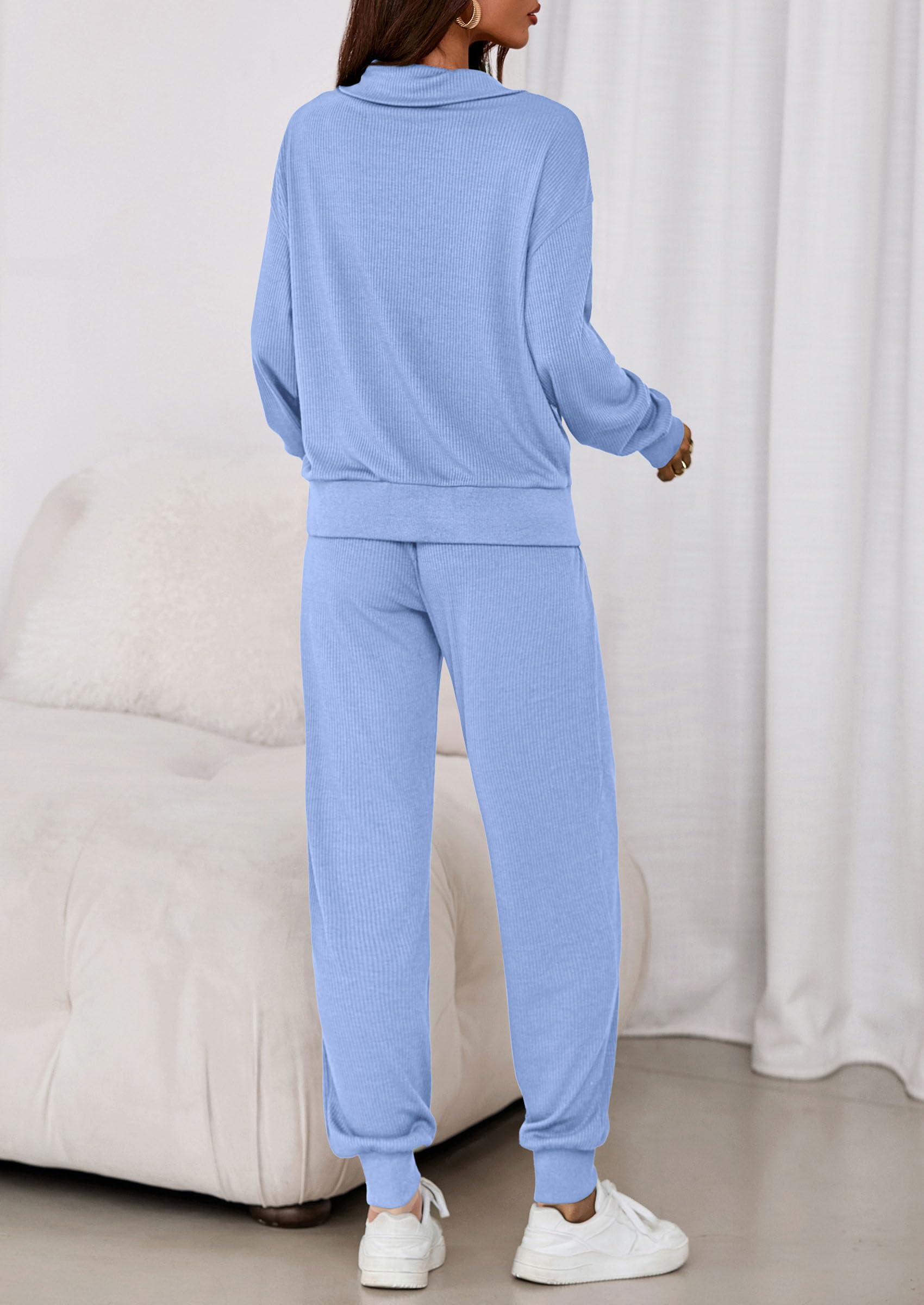 Airport Travel Outfit Women Ribbed Knit Matching Lounge Sets