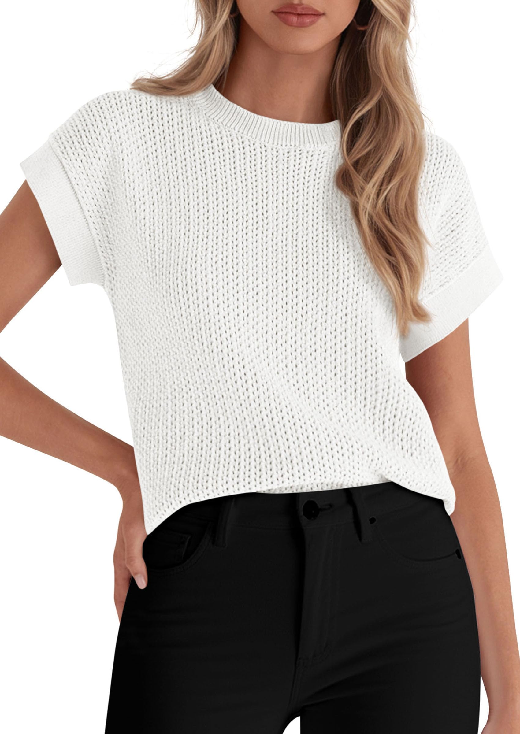 Women's Summer Sweater Vest Crochet Tops (White,S)