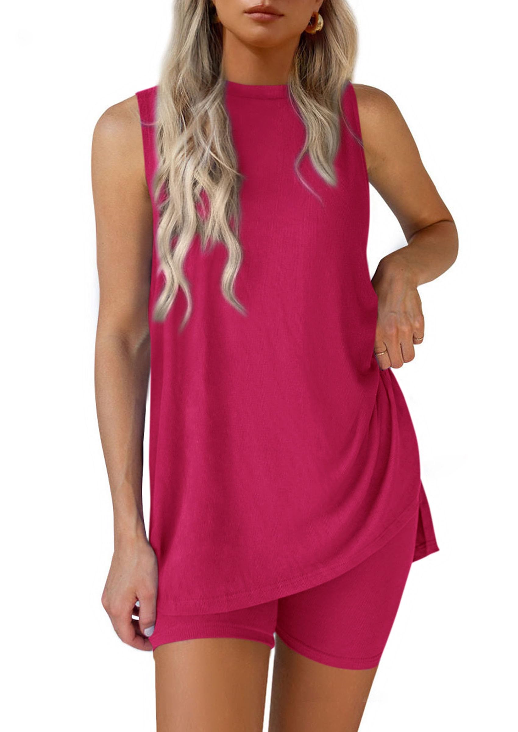 Lounge Sets for Women Matching 2 Piece Outfit,Rose Red,S