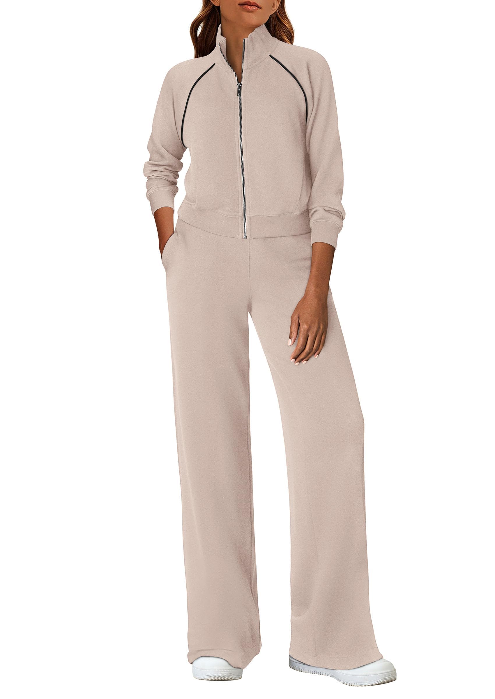 Women's 2 Piece Outfits Sweatsuits Lounge Sets,Apricot,S