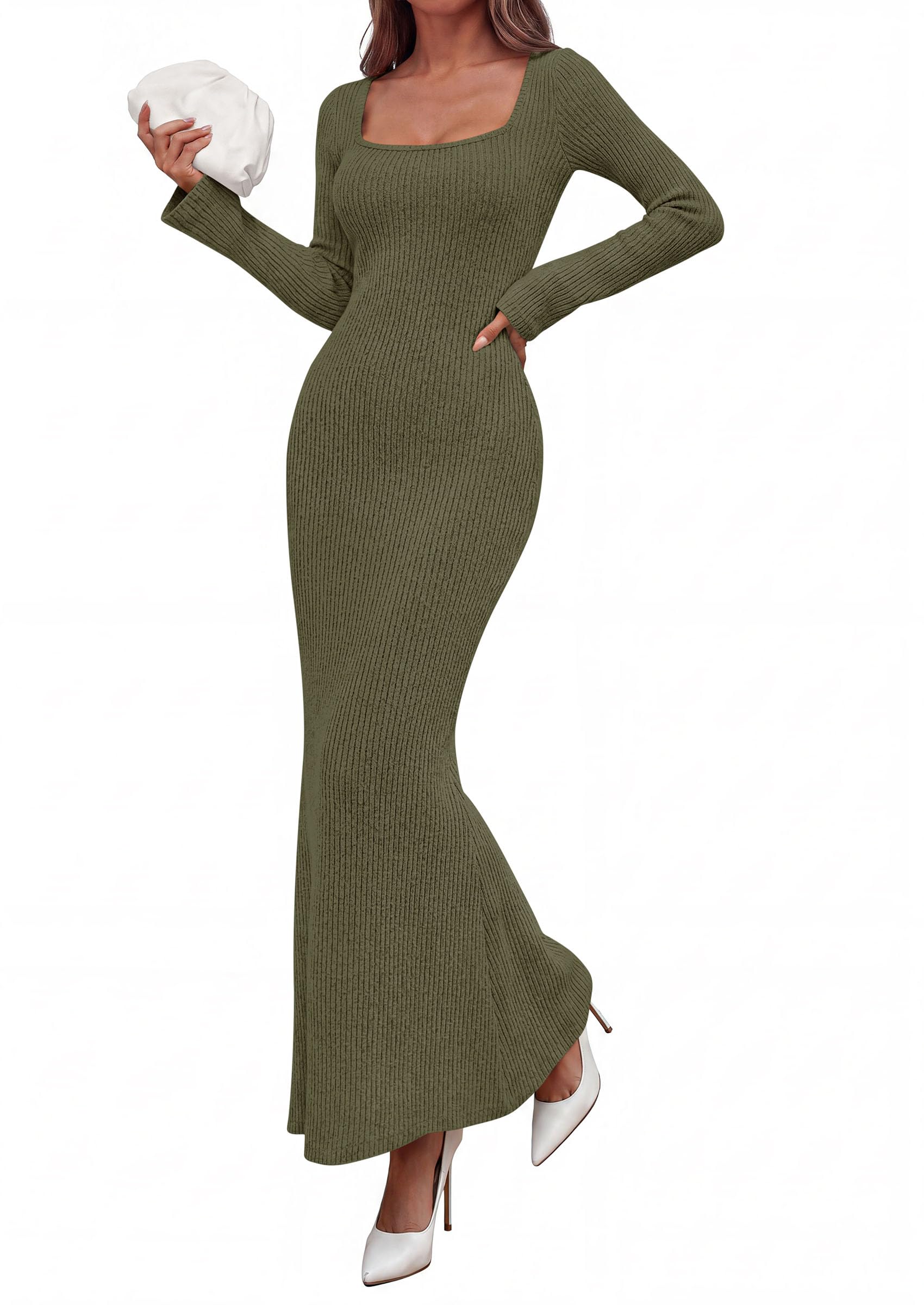 Women's Fall Long Sleeve Dresses Maxi Bodycon Sweater Dress