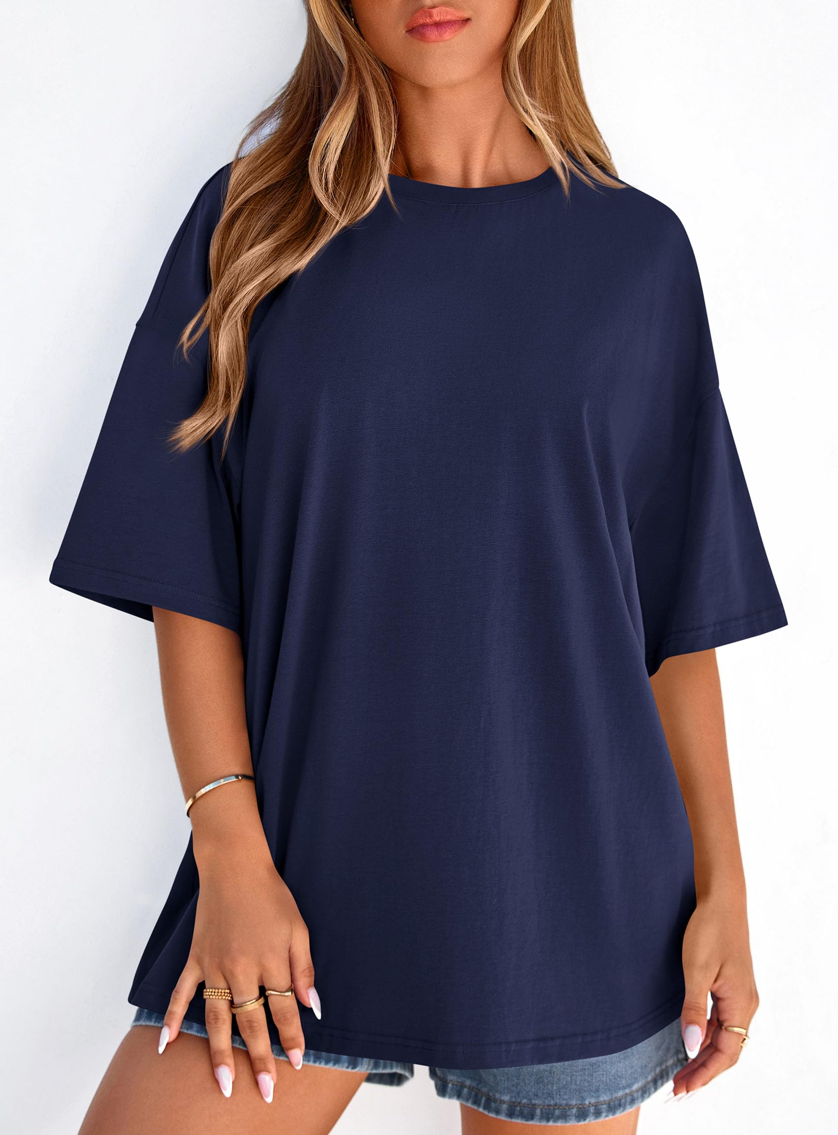Women's Oversized Tshirts Going Out Tops (Navy Blue,S)