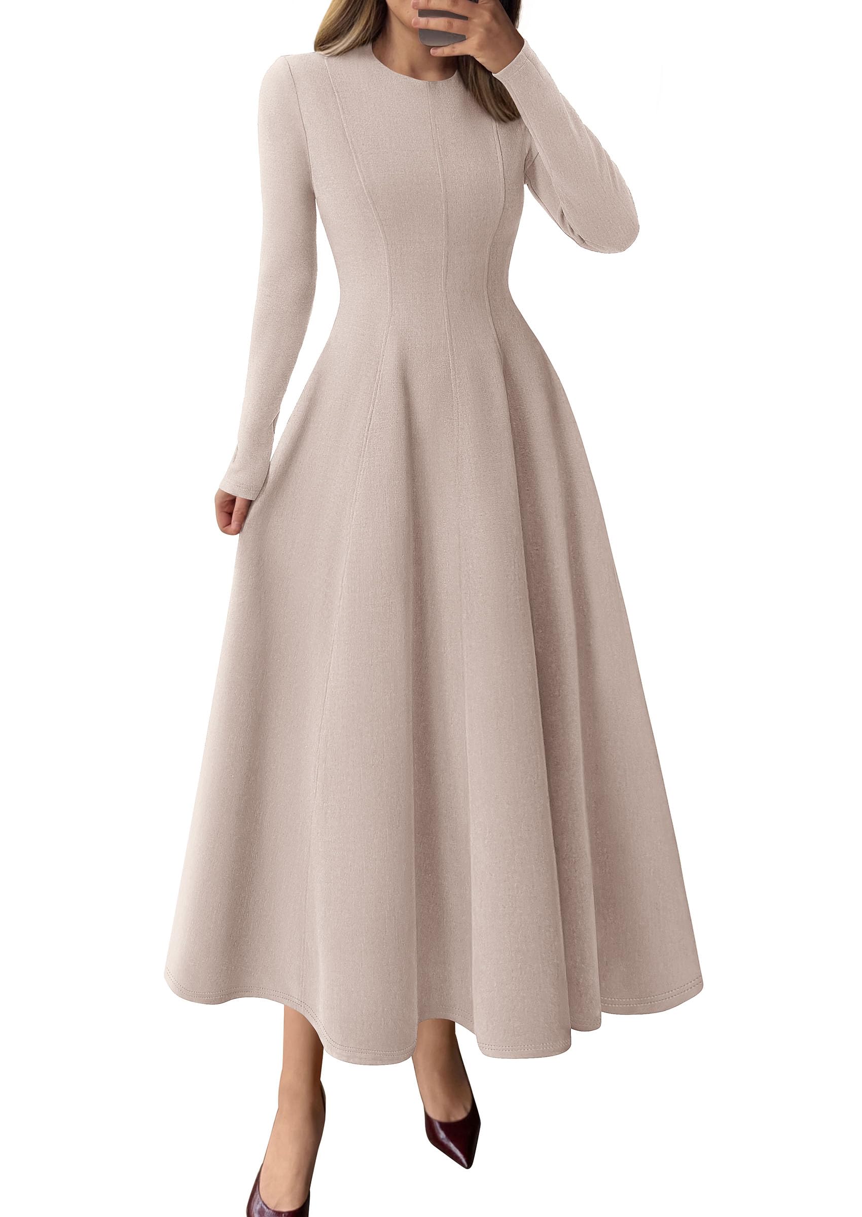 Women's Fall Long Sleeve A Line Midi Elegant Cocktail Dress