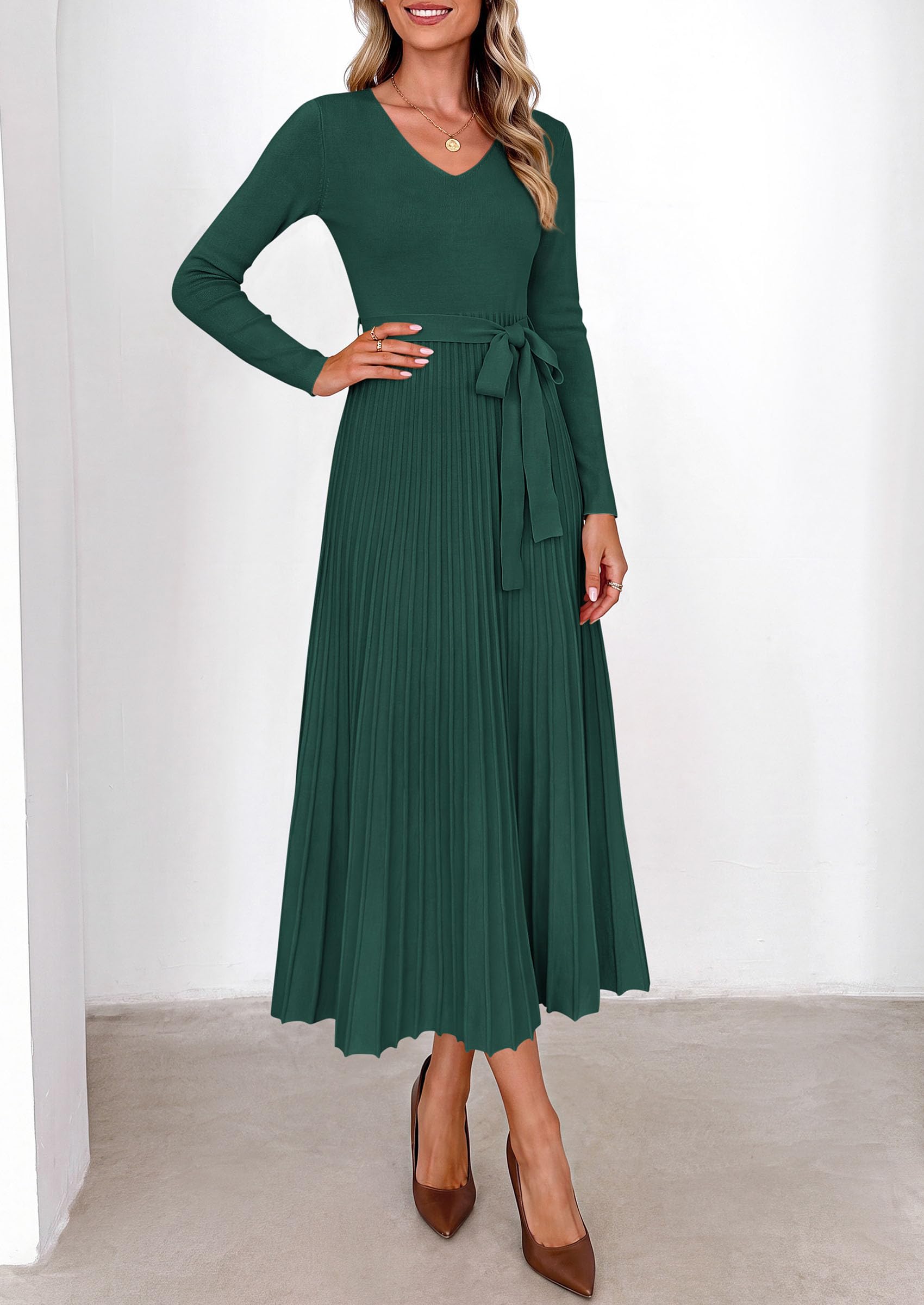 Womens Fall Maxi Long Sleeve Sweater Dress,Dark Green,M