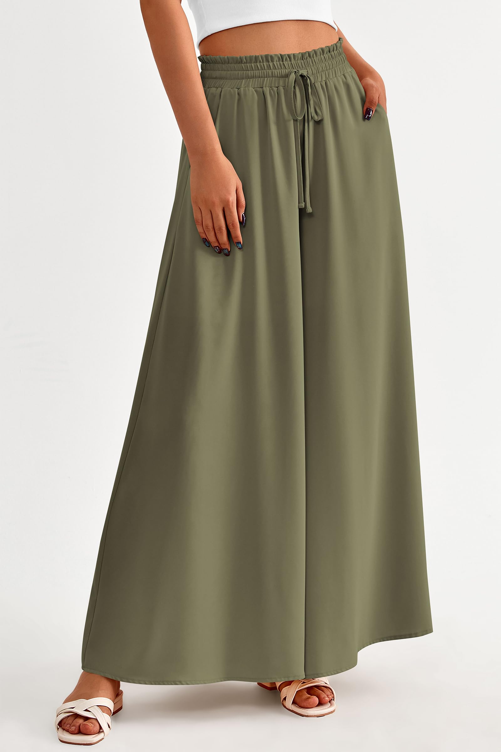 Summer Wide Leg Palazzo Pants for Women Casual,Army Green,M