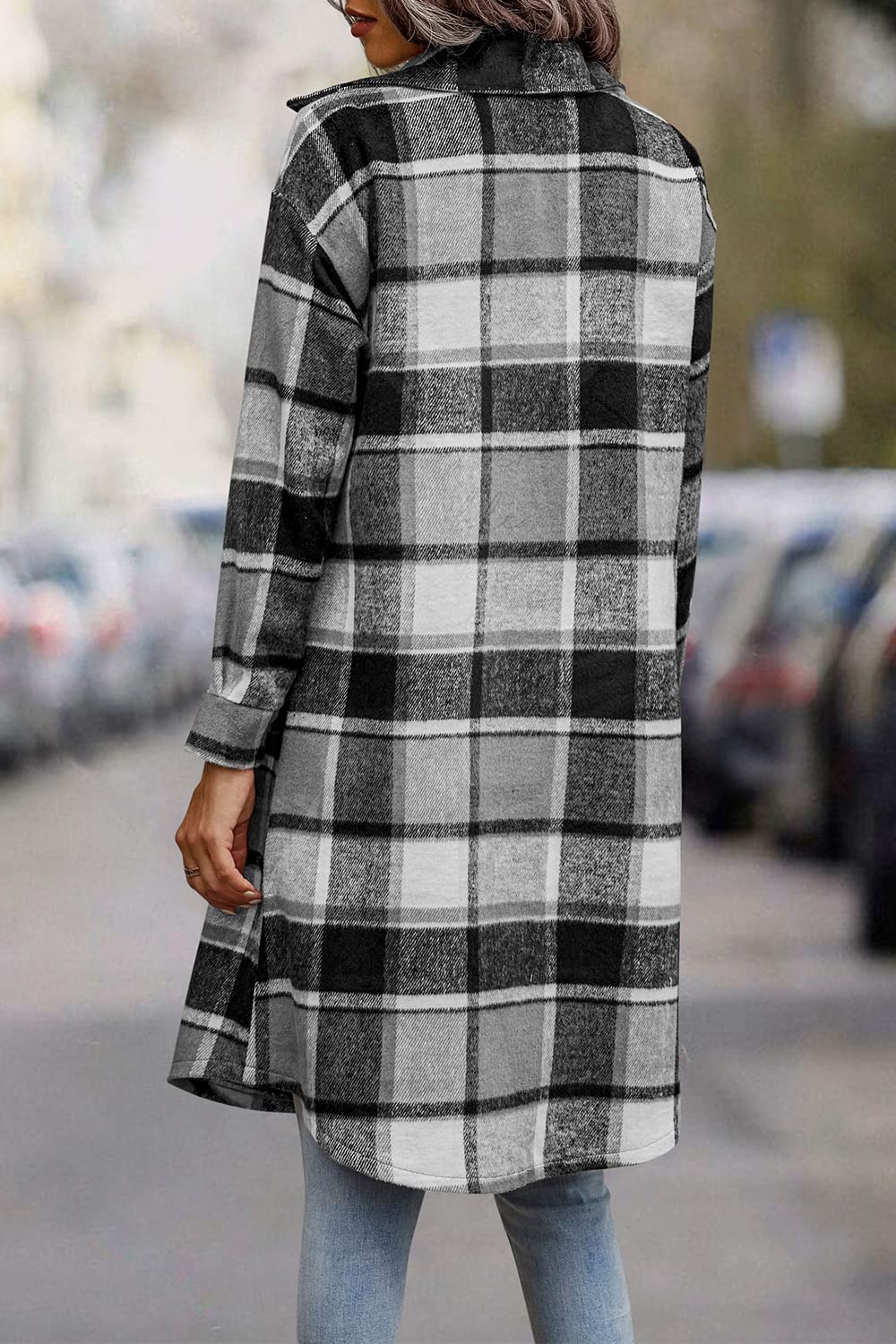 Womens Plaid Shacket Jacket Flannel Shirts,Grey,S