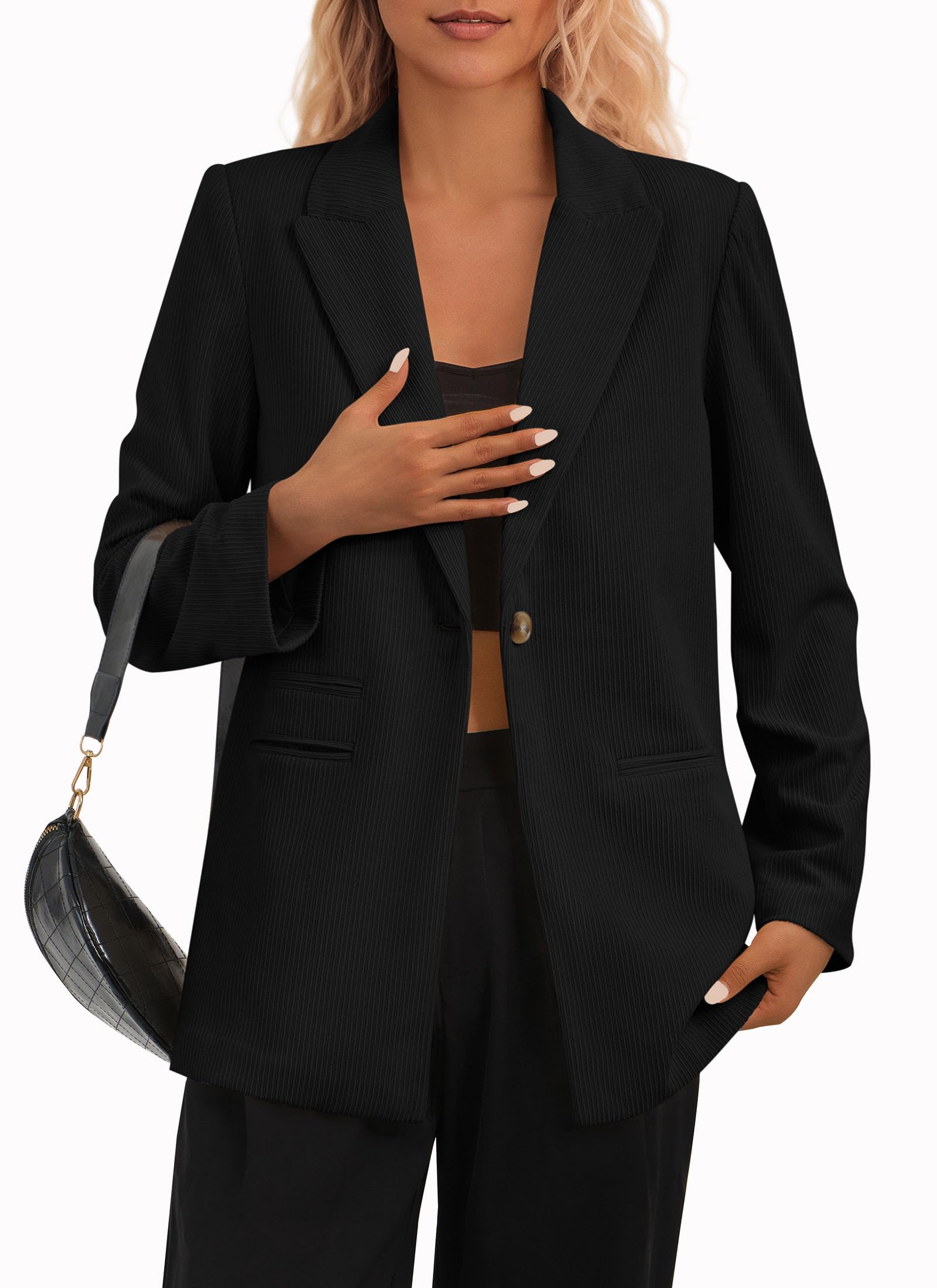 Women's Winter Corduroy Blazers Jackets (Black,S)