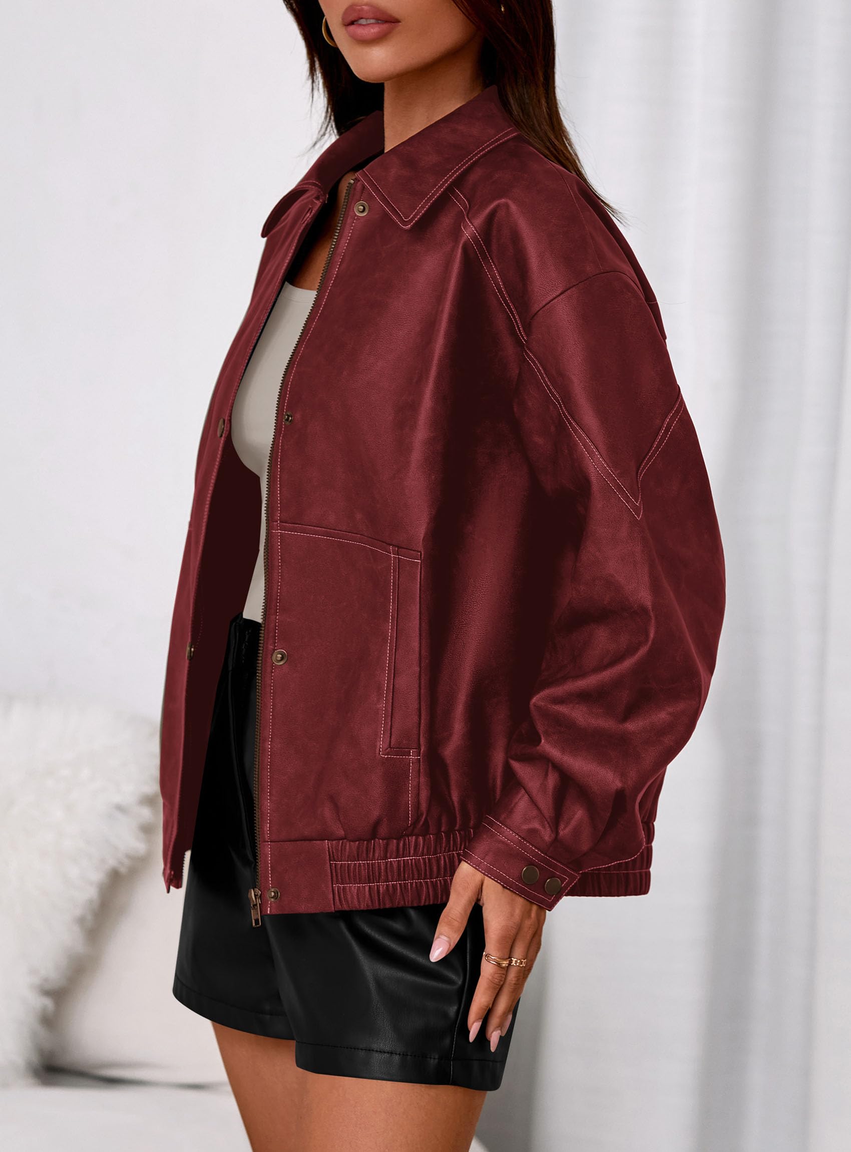 Womens Oversized Faux Leather Jacket Fall Winter Outfits