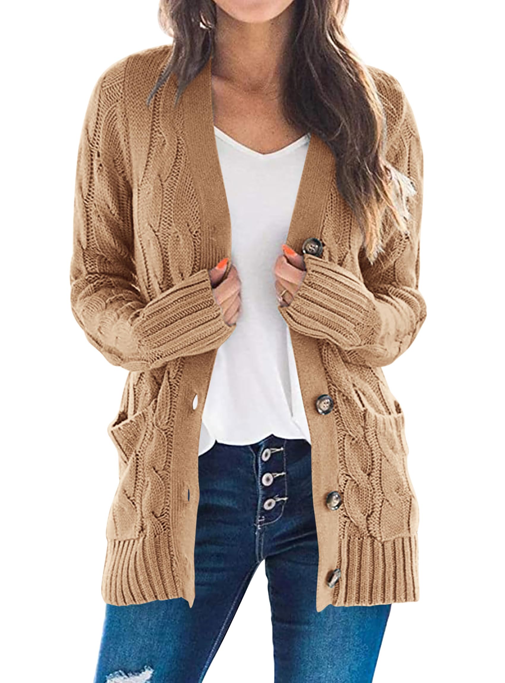 Women Chunky Cable Knit Cardigan Sweaters Fall Fashion Clothes