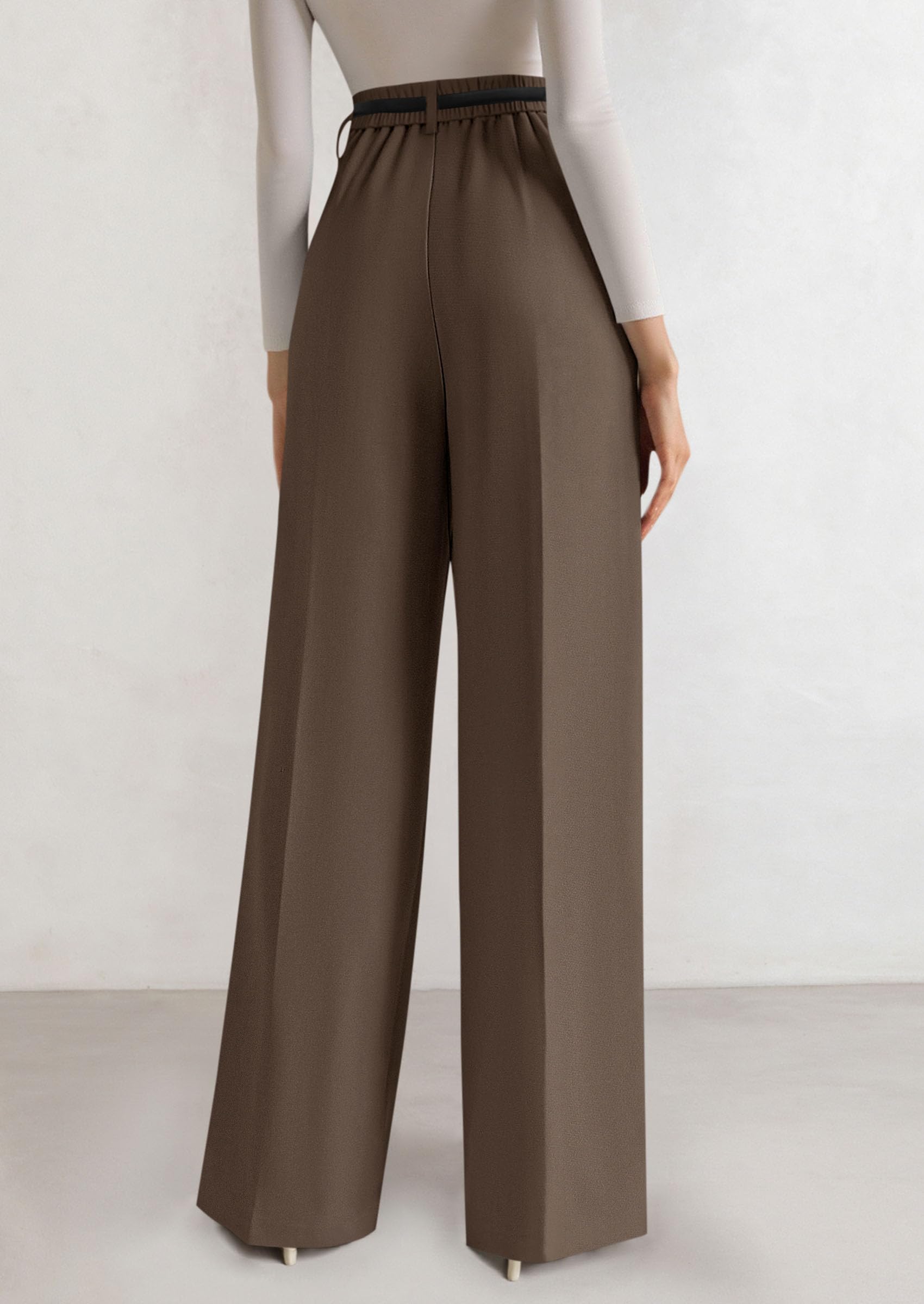 Women's Tailored Wide Leg Work Dress Pants,Grey Brown,XS