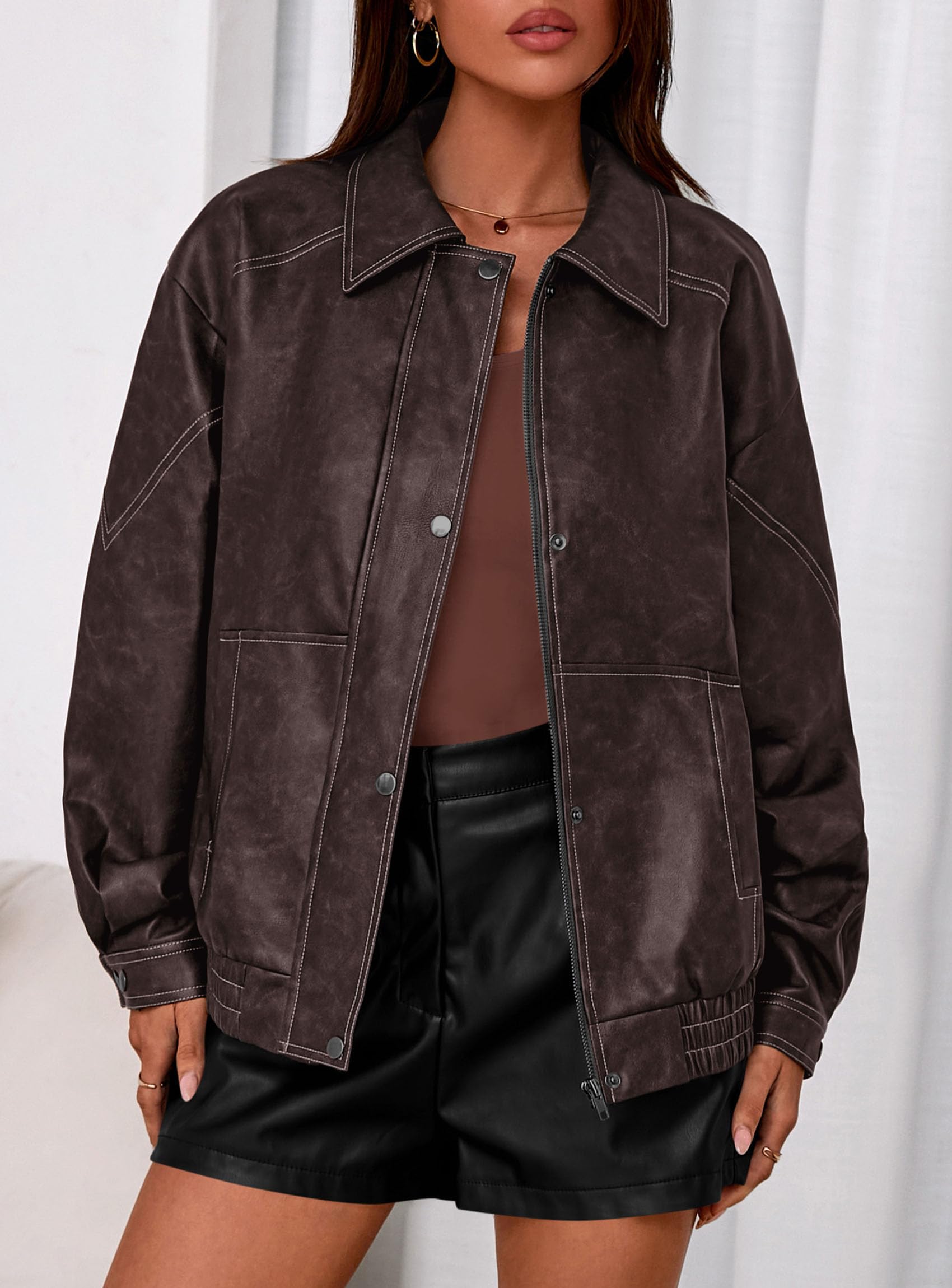 Womens Oversized Faux Leather Jacket Fall Winter Outfits