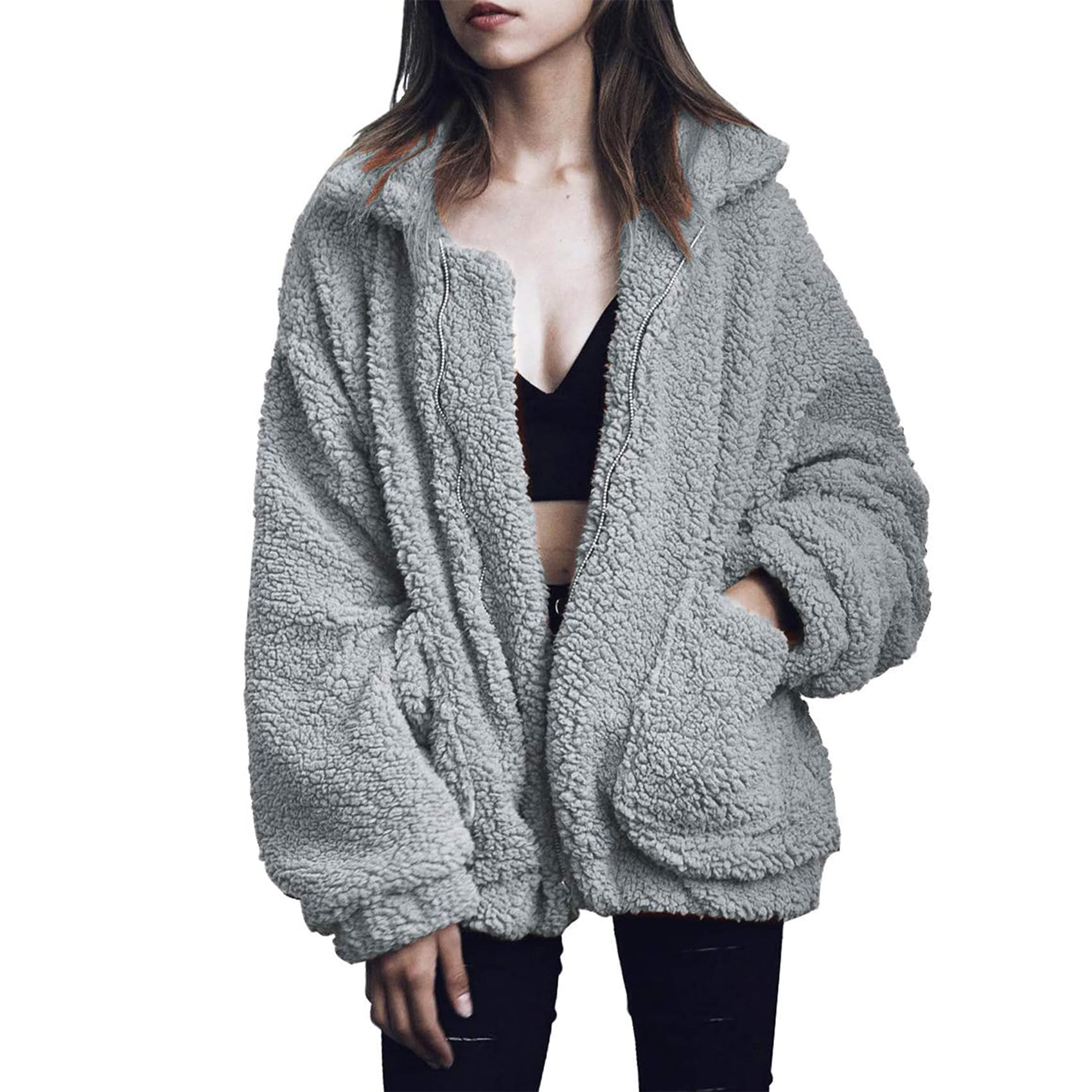 Oversized Sherpa Fleece Jacket Women's Winter Coats Outerwear