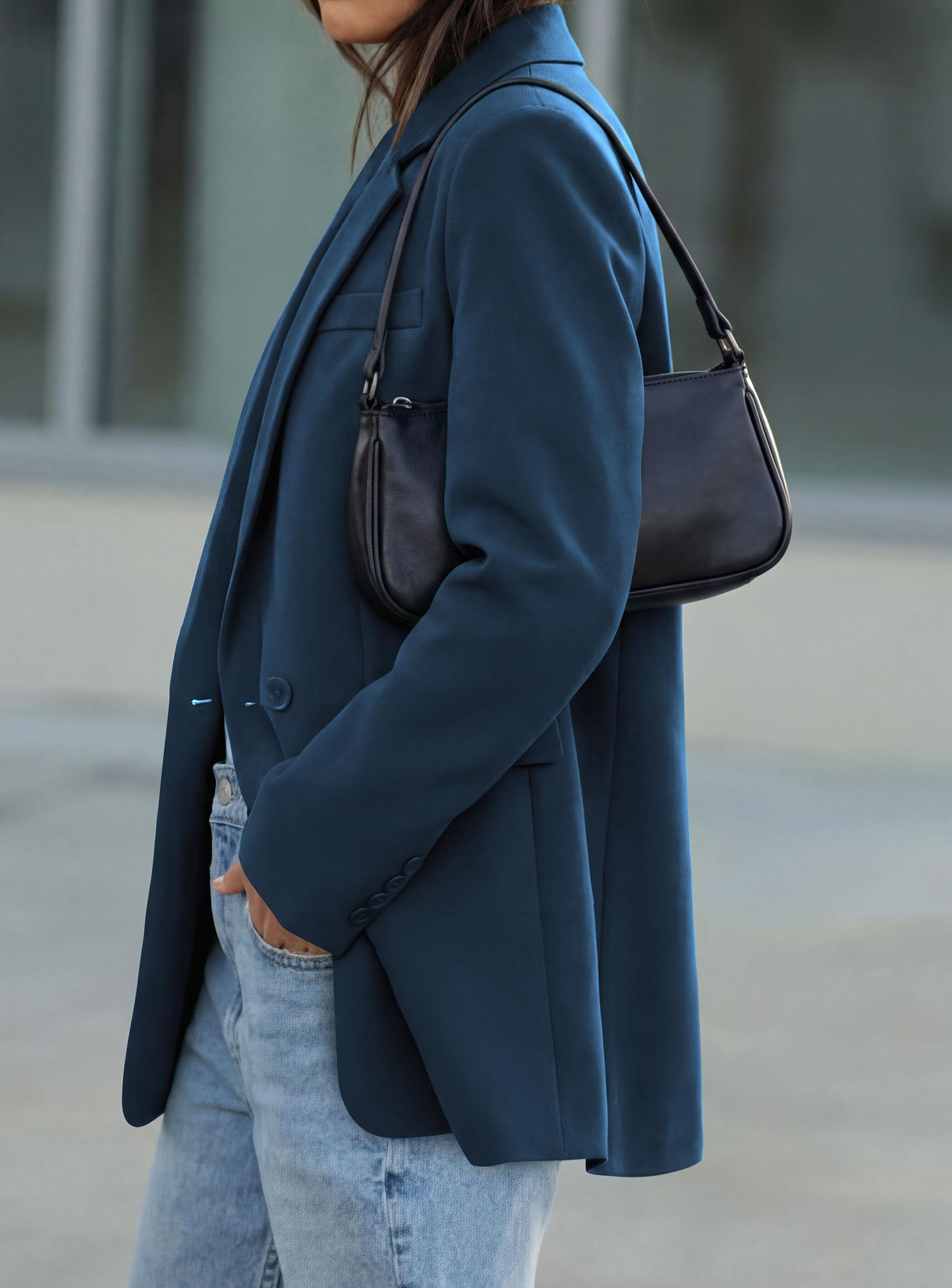 Women's Fall Business Casual Oversized Blazers(Dark Blue,S)