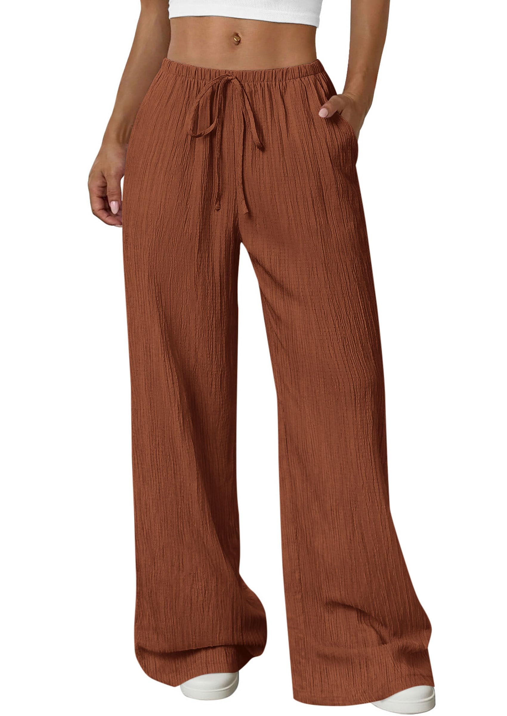 Women's Palazzo Pants Casual Wide Leg Trousers,Brick Red,S